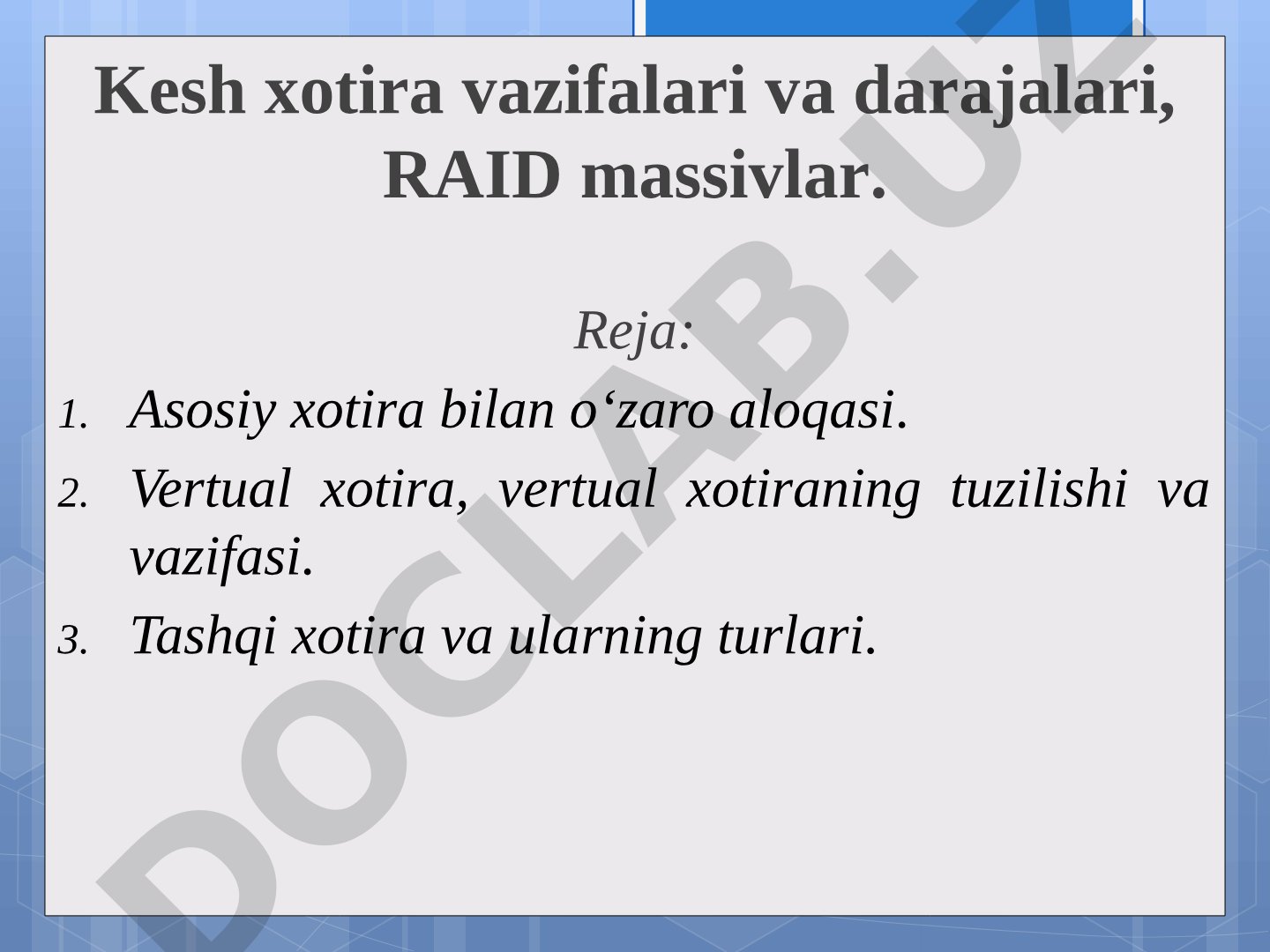 Kesh xotira va RAID taqdimoti