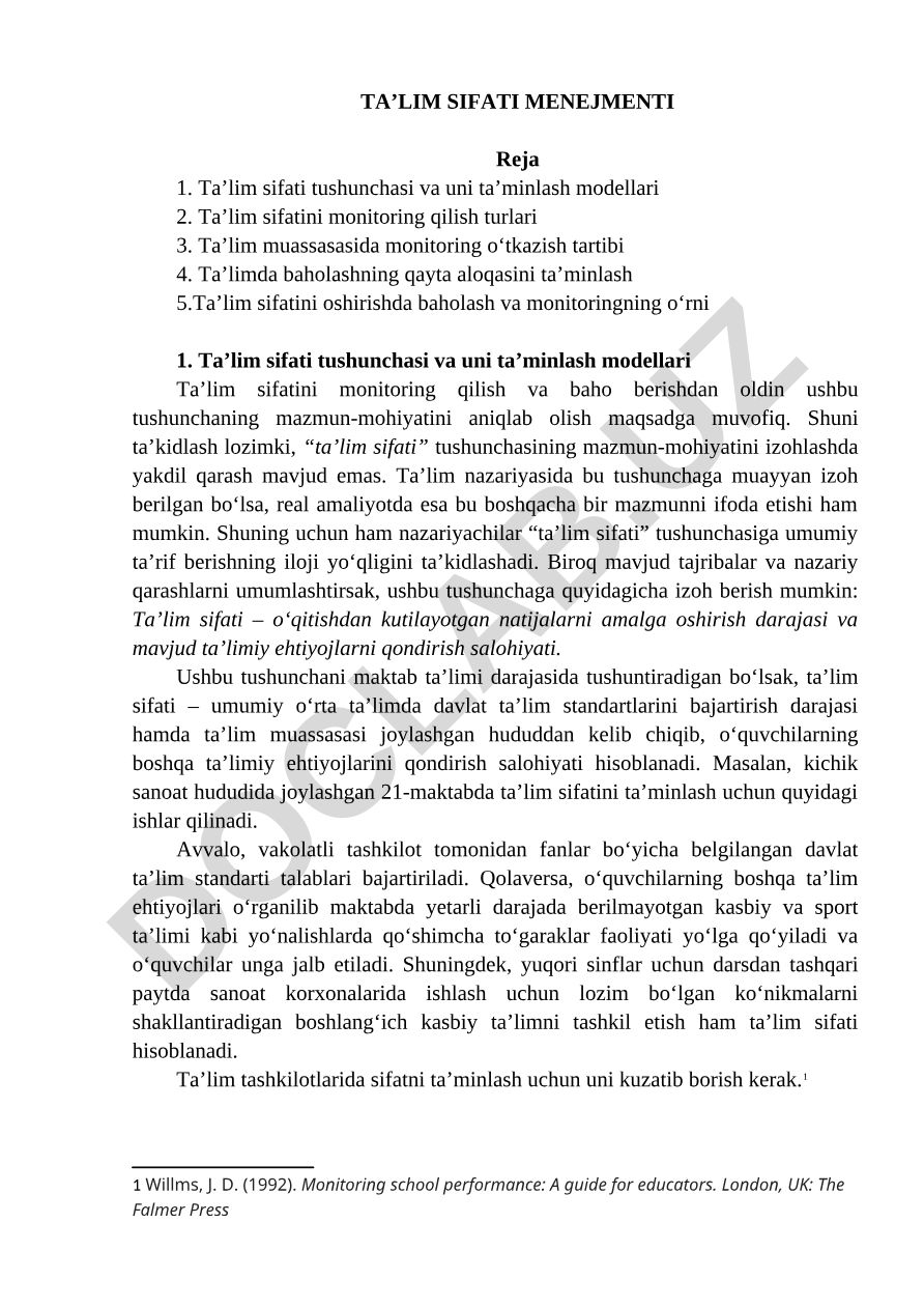 Ta’lim sifati menejmenti