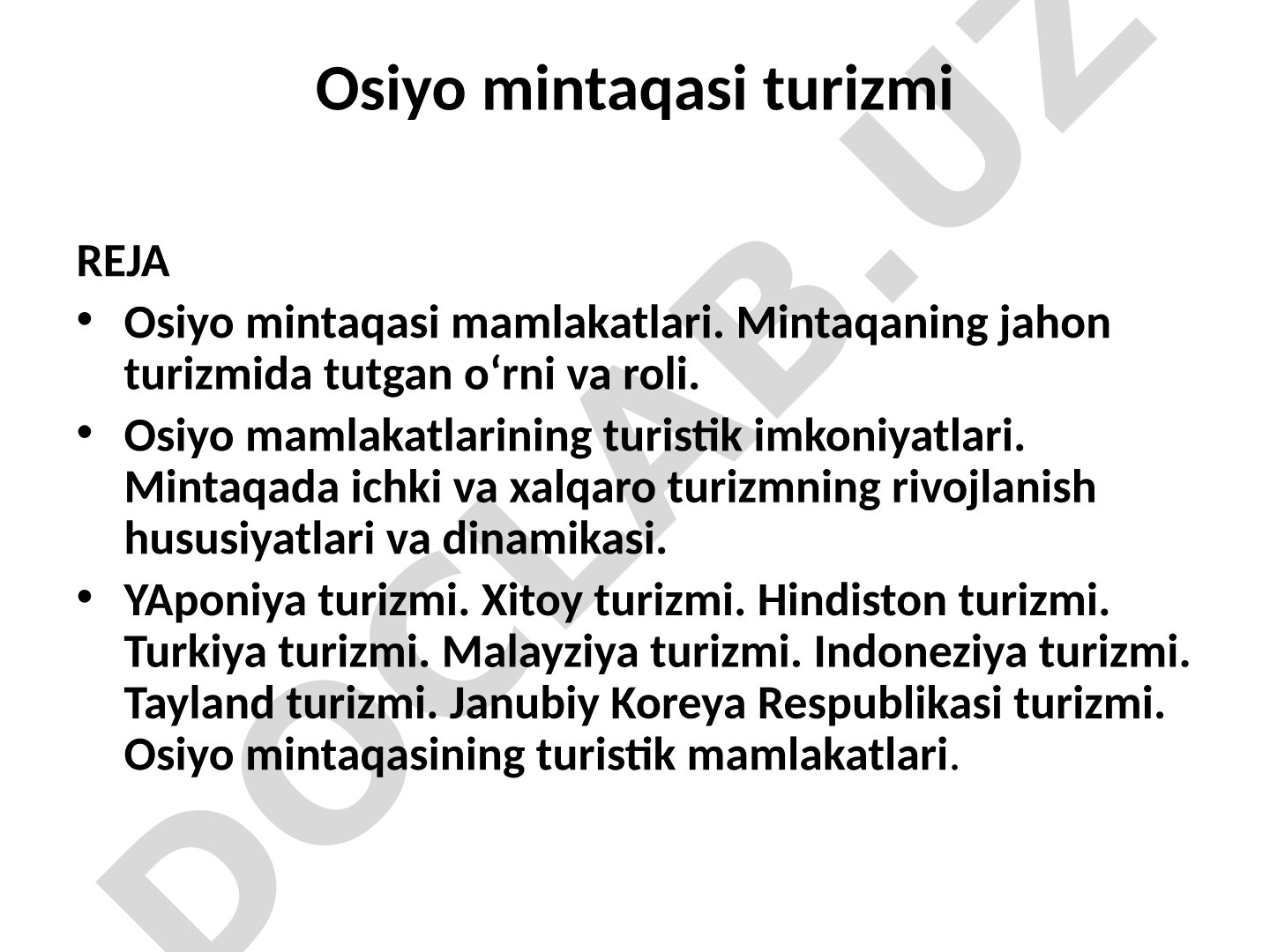 Osiyo mintaqasi turizmi taqdimoti