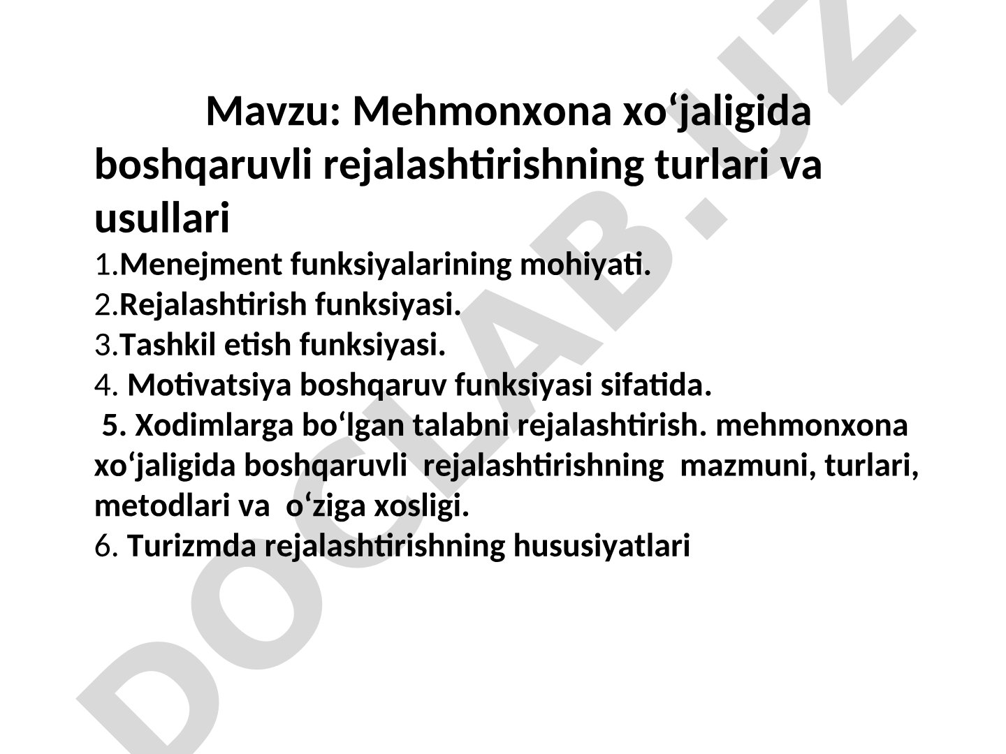 Mehmonxona boshqaruv rejalashtirish taqdimoti