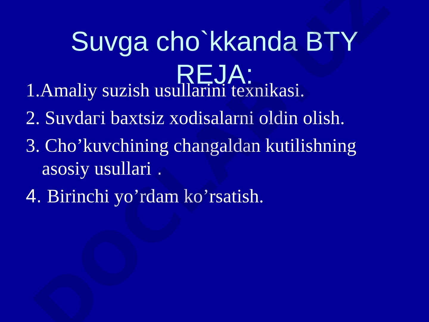 Suvga cho'kkanda birinchi yordam taqdimoti