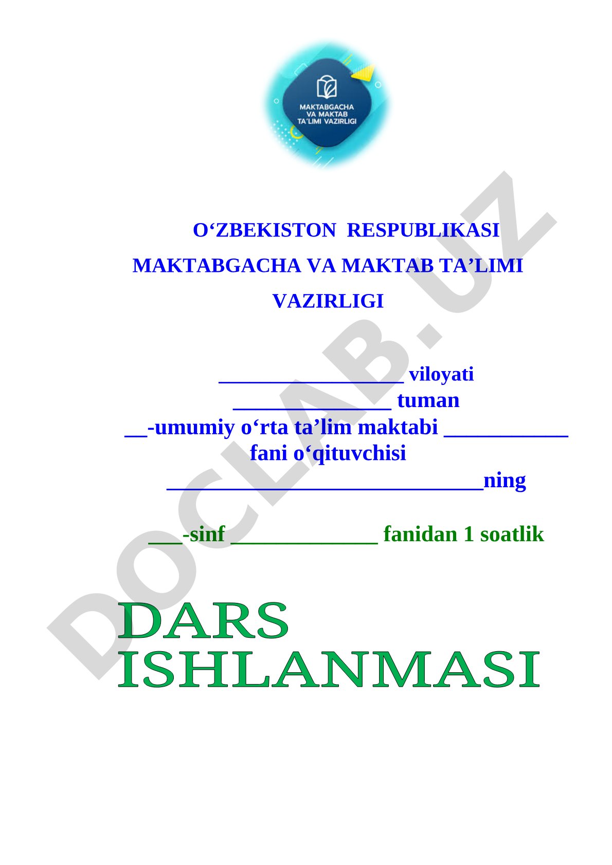 Matematika fanidan dars ishlanmasi