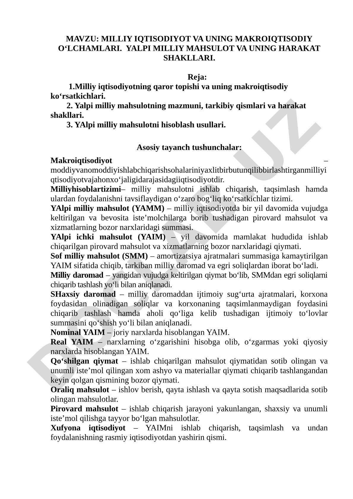 Milliy iqtisodiyot kurs ishi