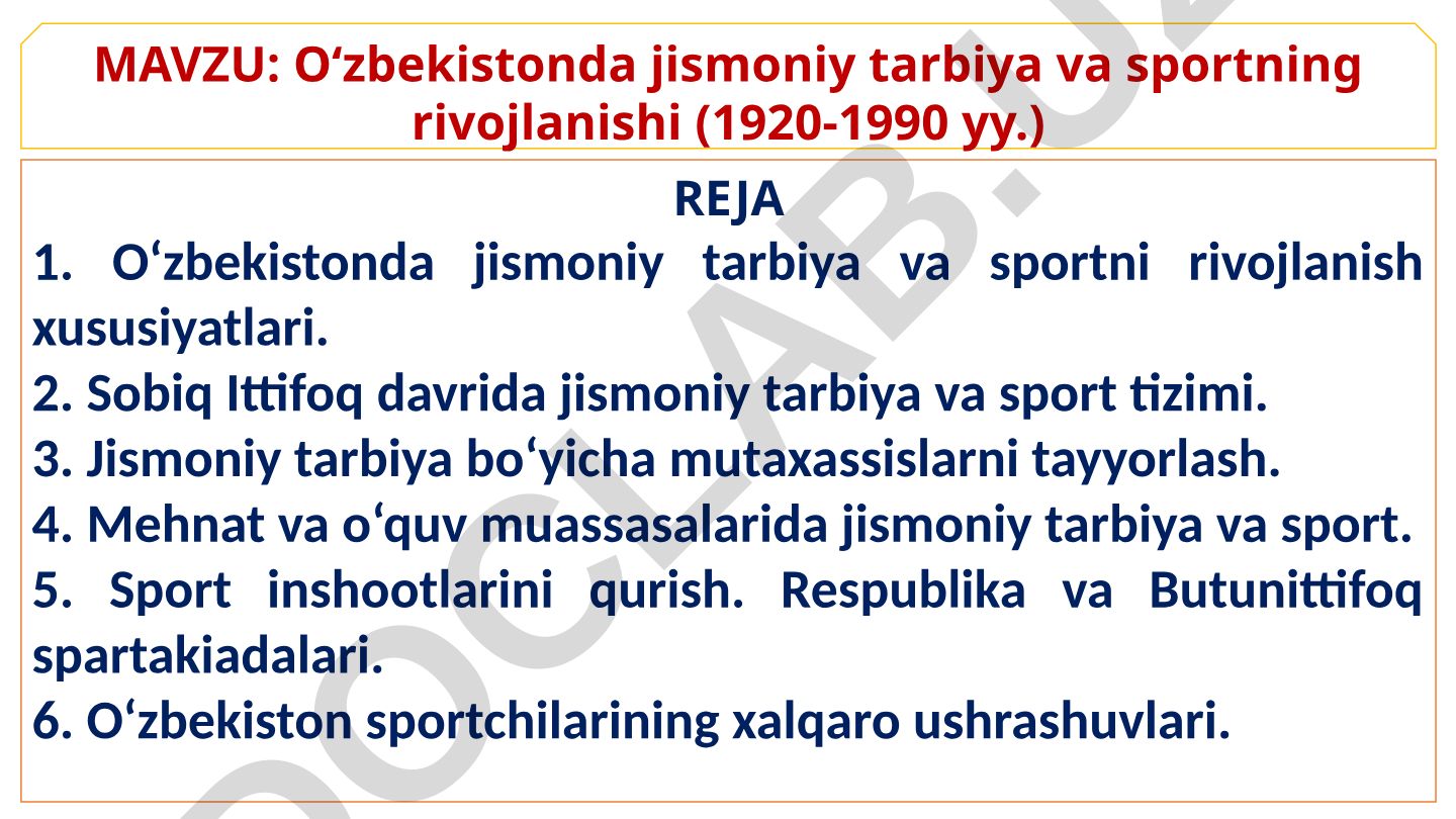 O‘zbekistonda jismoniy tarbiya va sportning rivojlanishi (1920-1990 yy.)