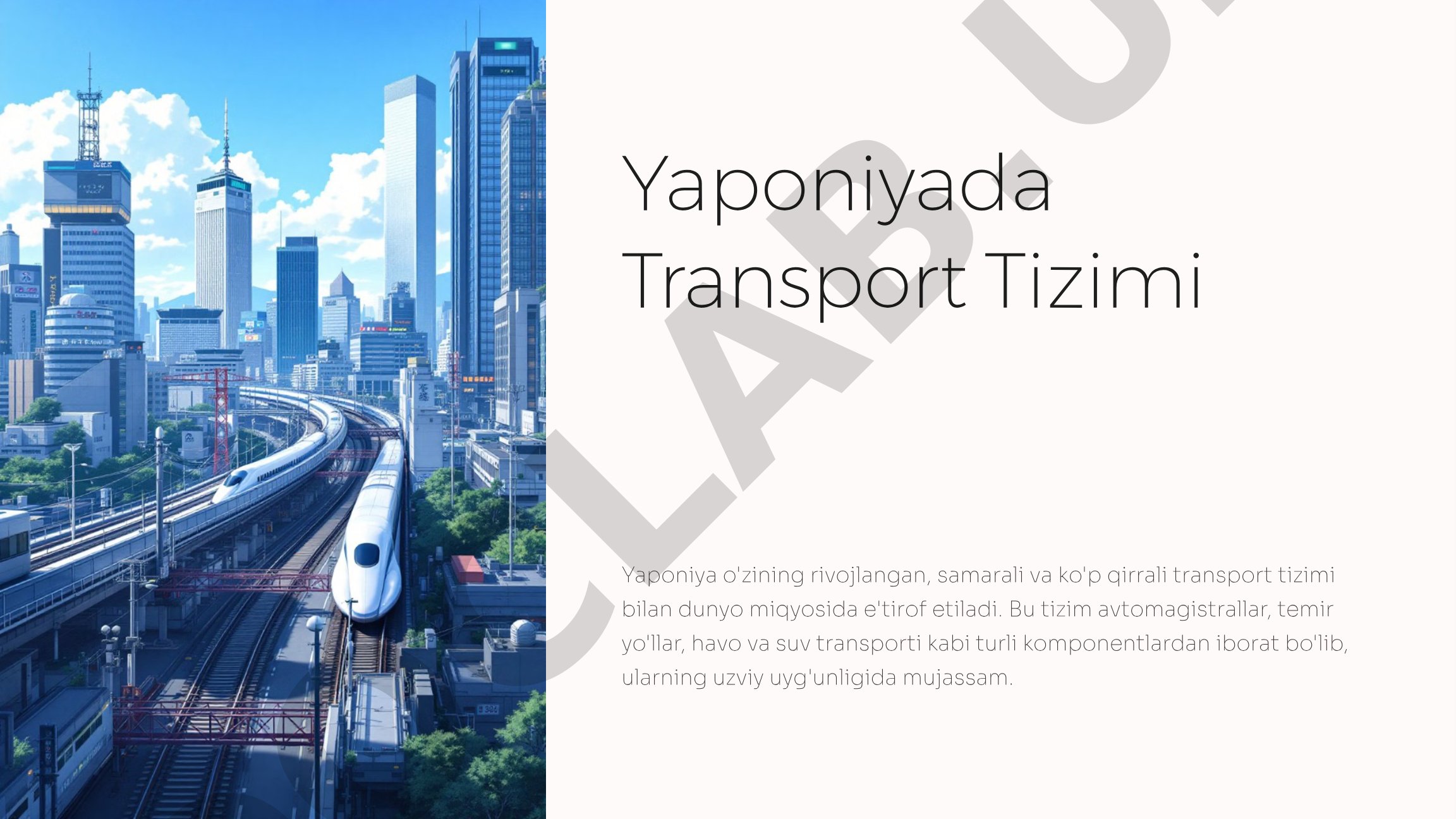 Yaponiyada transport tizimi taqdimoti