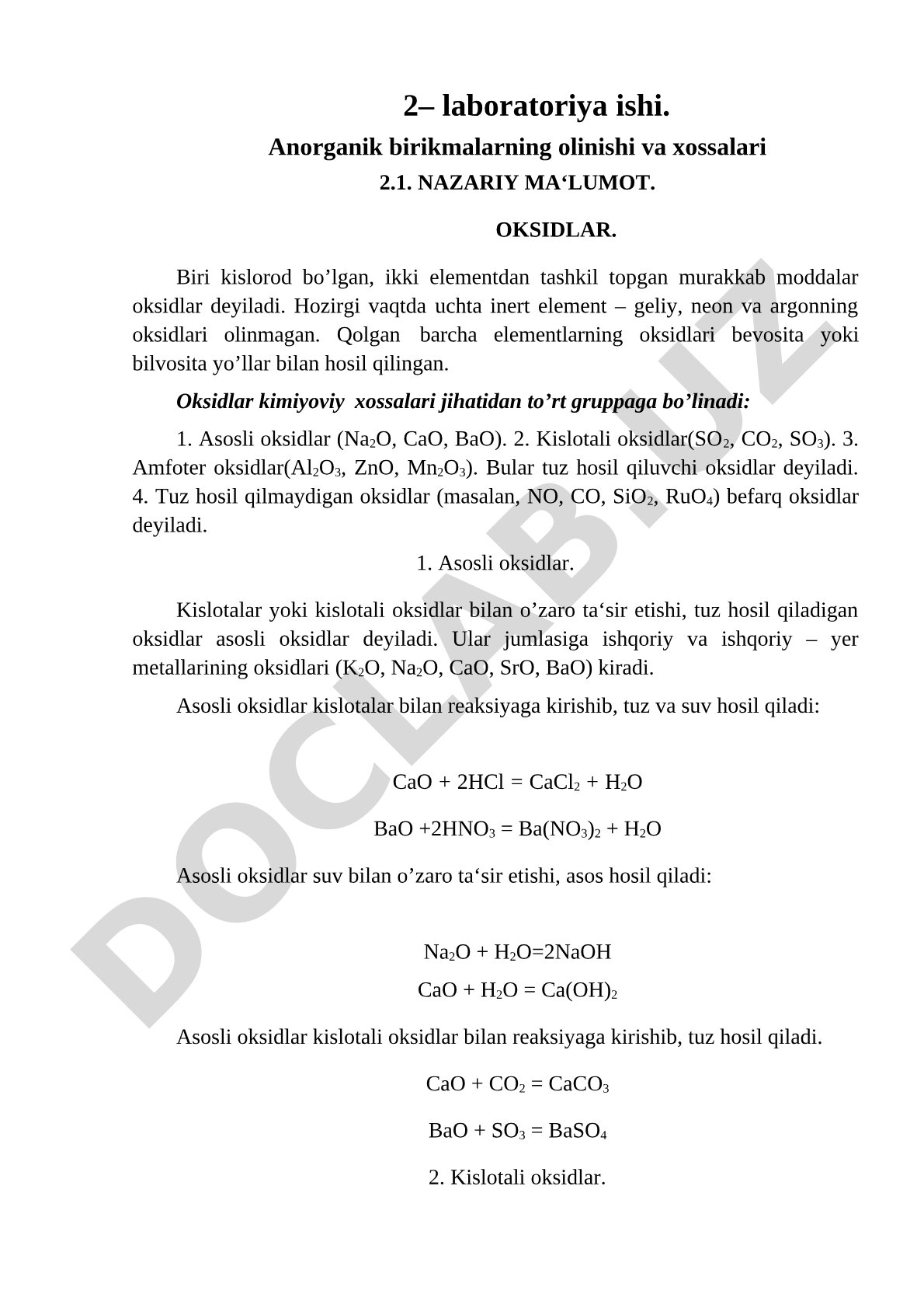 Anorganik birikmalar laboratoriya ishi