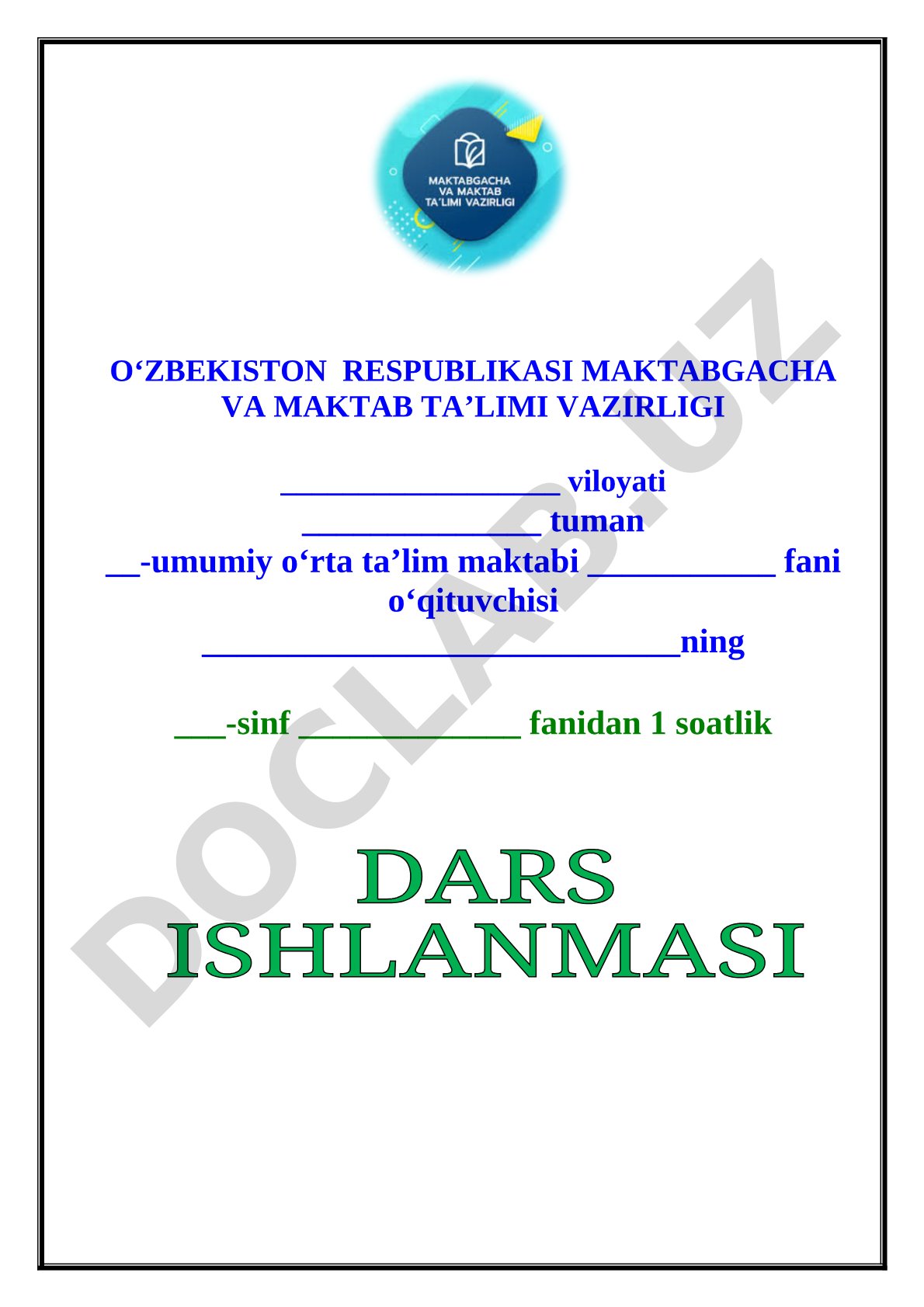 Dars ishlanmasi matn hujjati