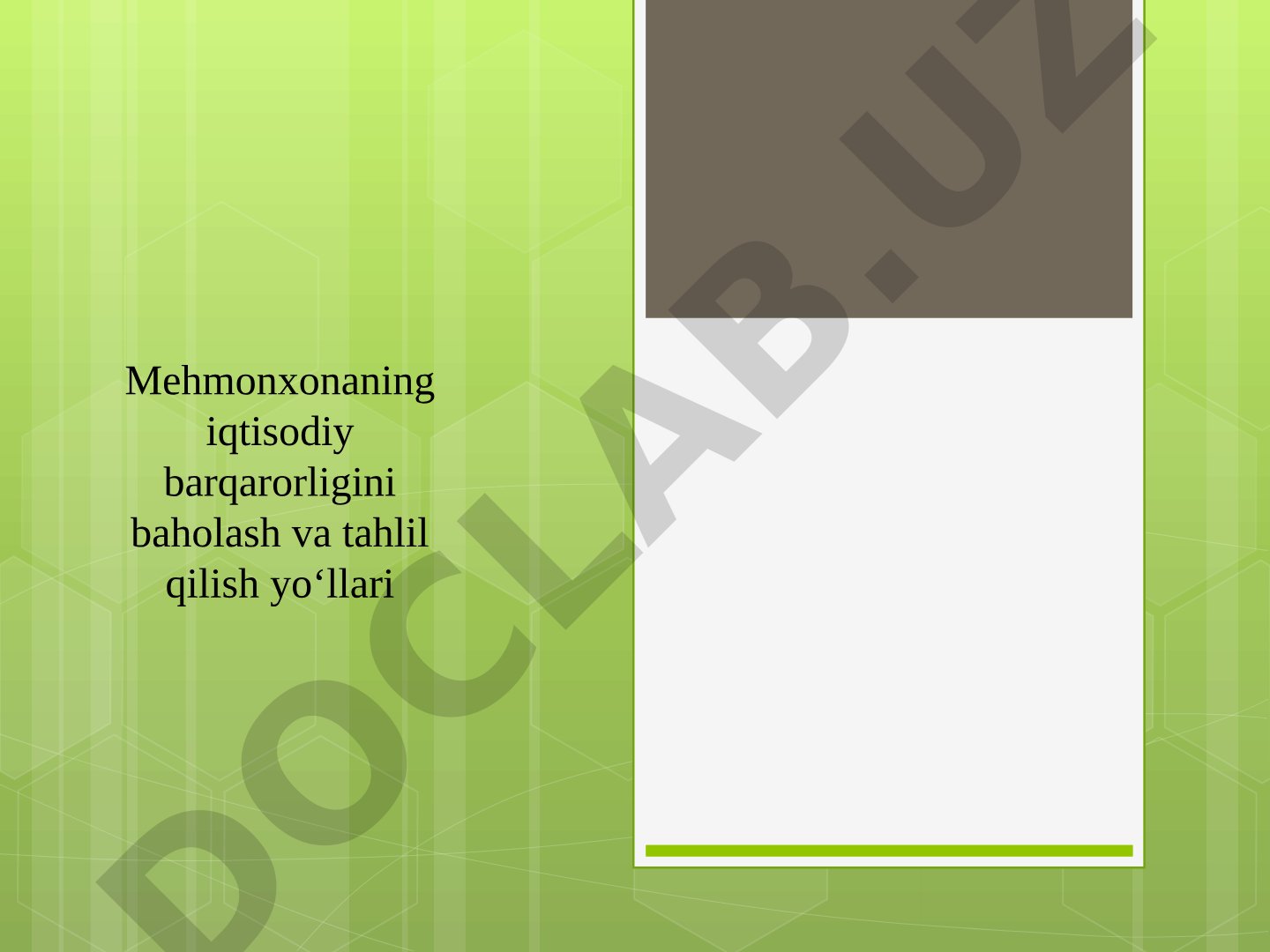 Mehmonxona iqtisodiy barqarorligi taqdimoti