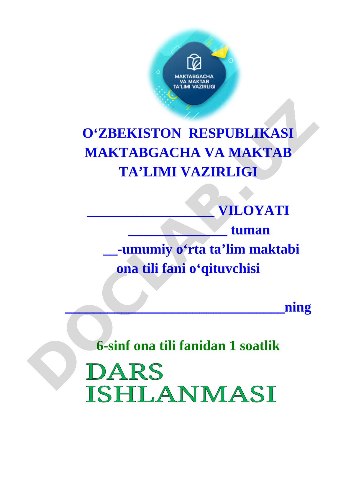 Ona tili fanidan dars ishlanmasi