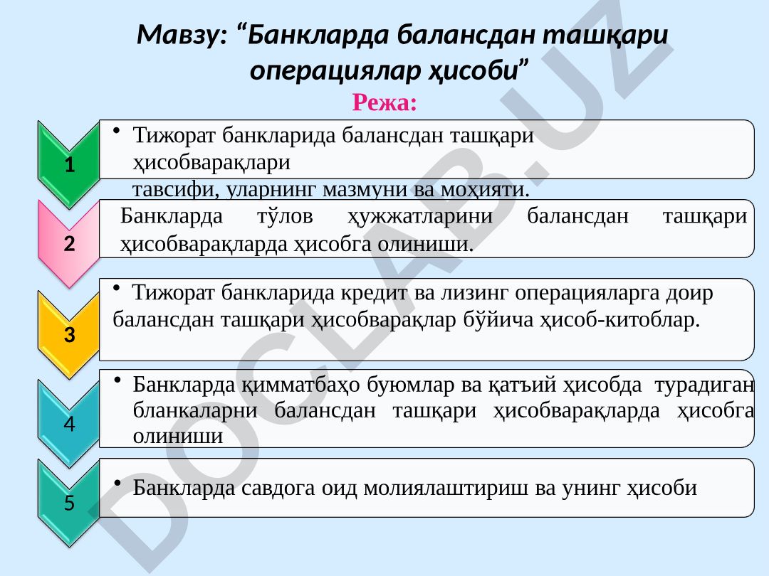 Банкларда балансдан ташқари операциялар ҳисоби
