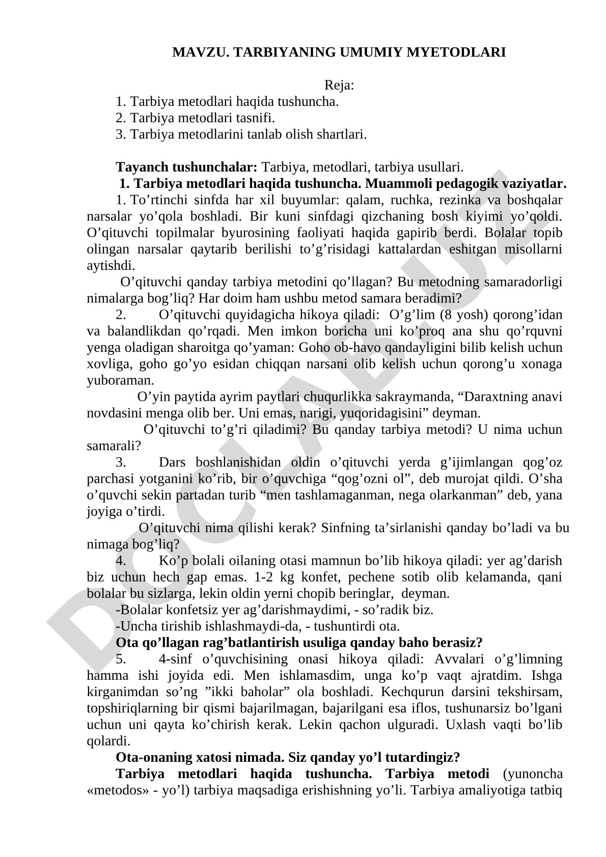 Tarbiyaning umumiy metodlari