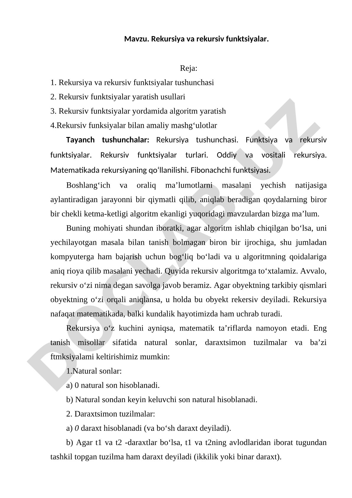Rekursiya va rekursiv funktsiyalar