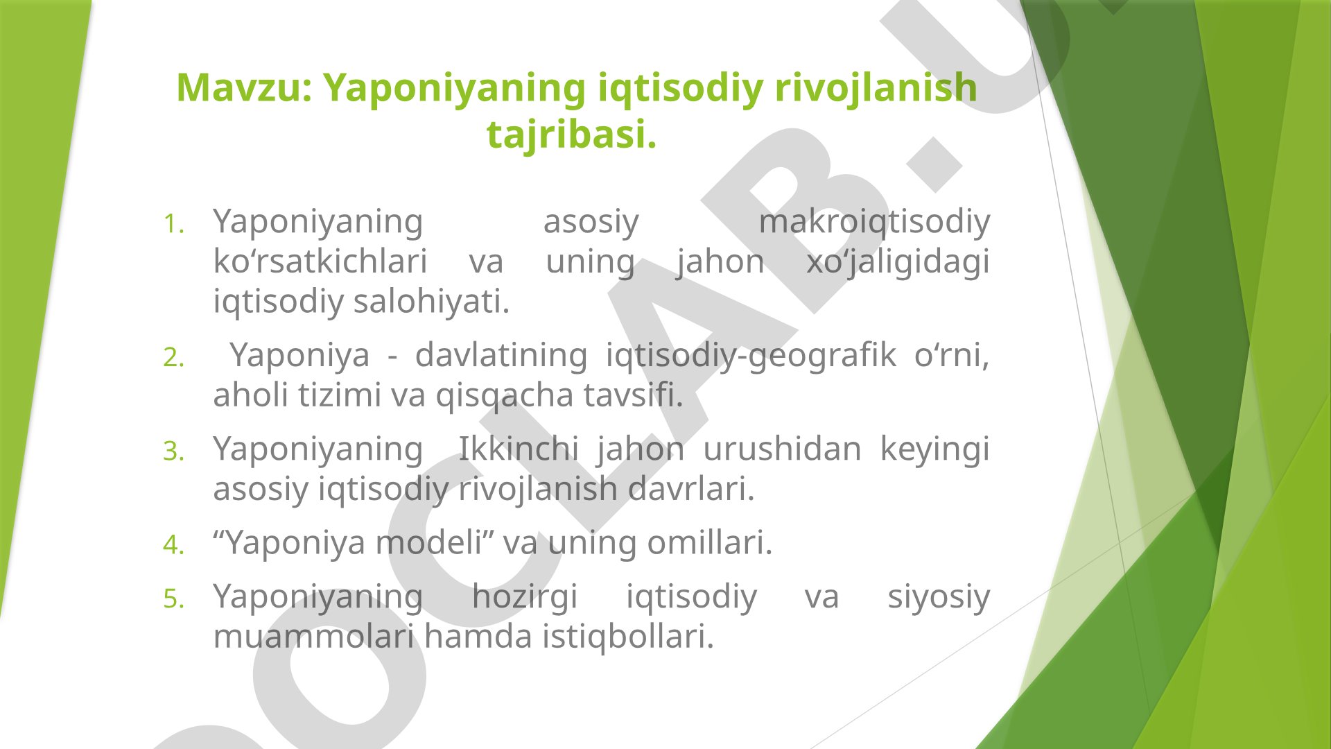 Yaponiya iqtisodiyoti taqdimoti