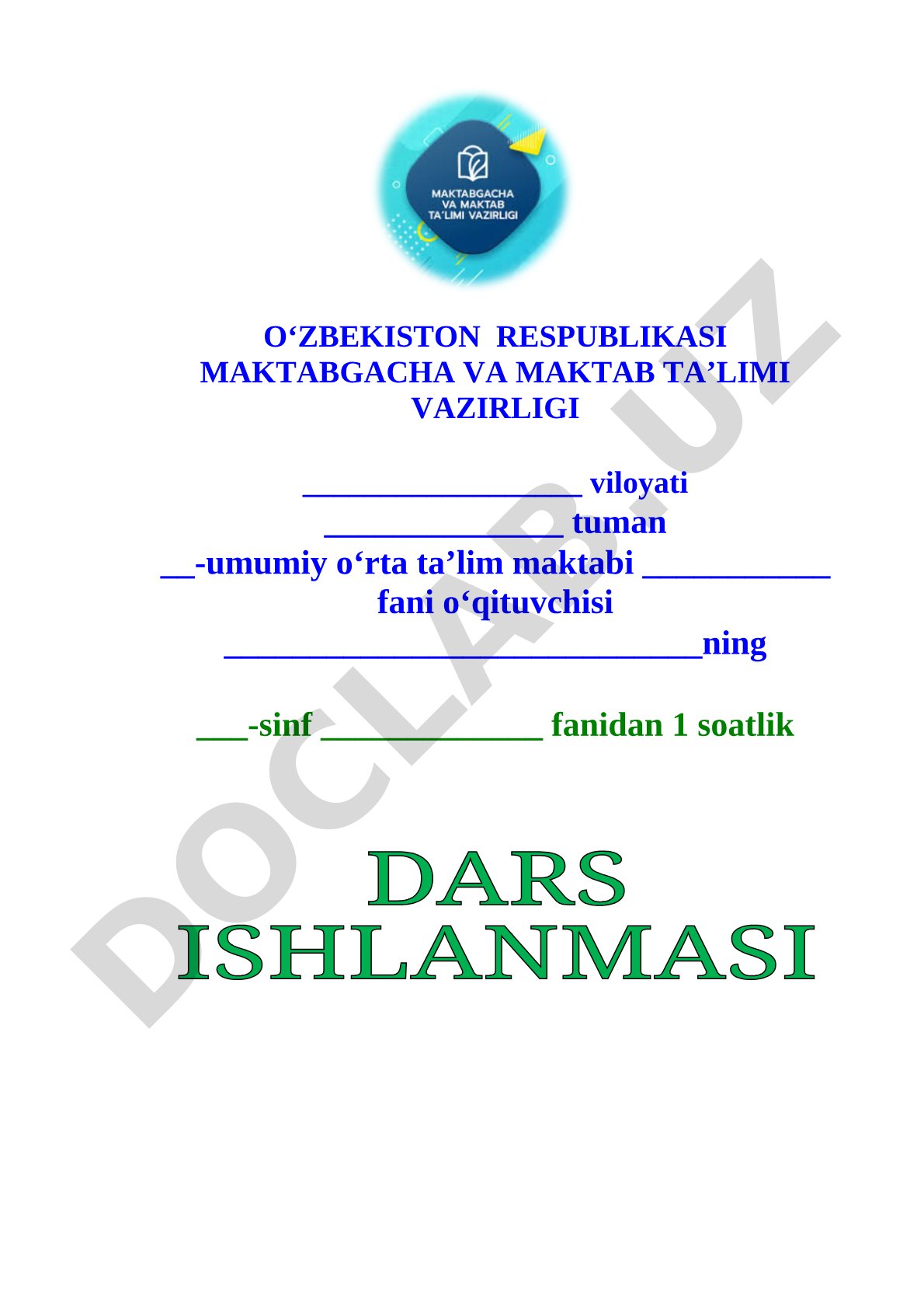 Alifbe fanidan dars ishlanmasi