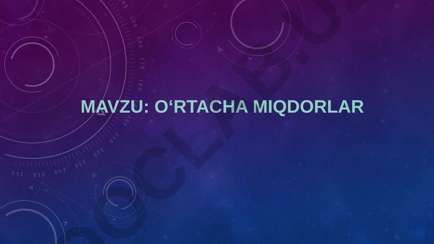 O‘RTACHA MIQDORLAR