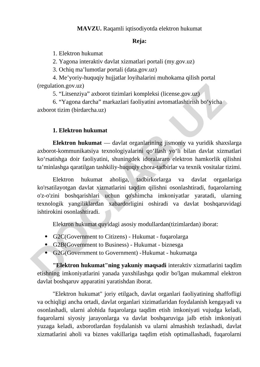 Raqamli iqtisodiyotda elektron hukumat