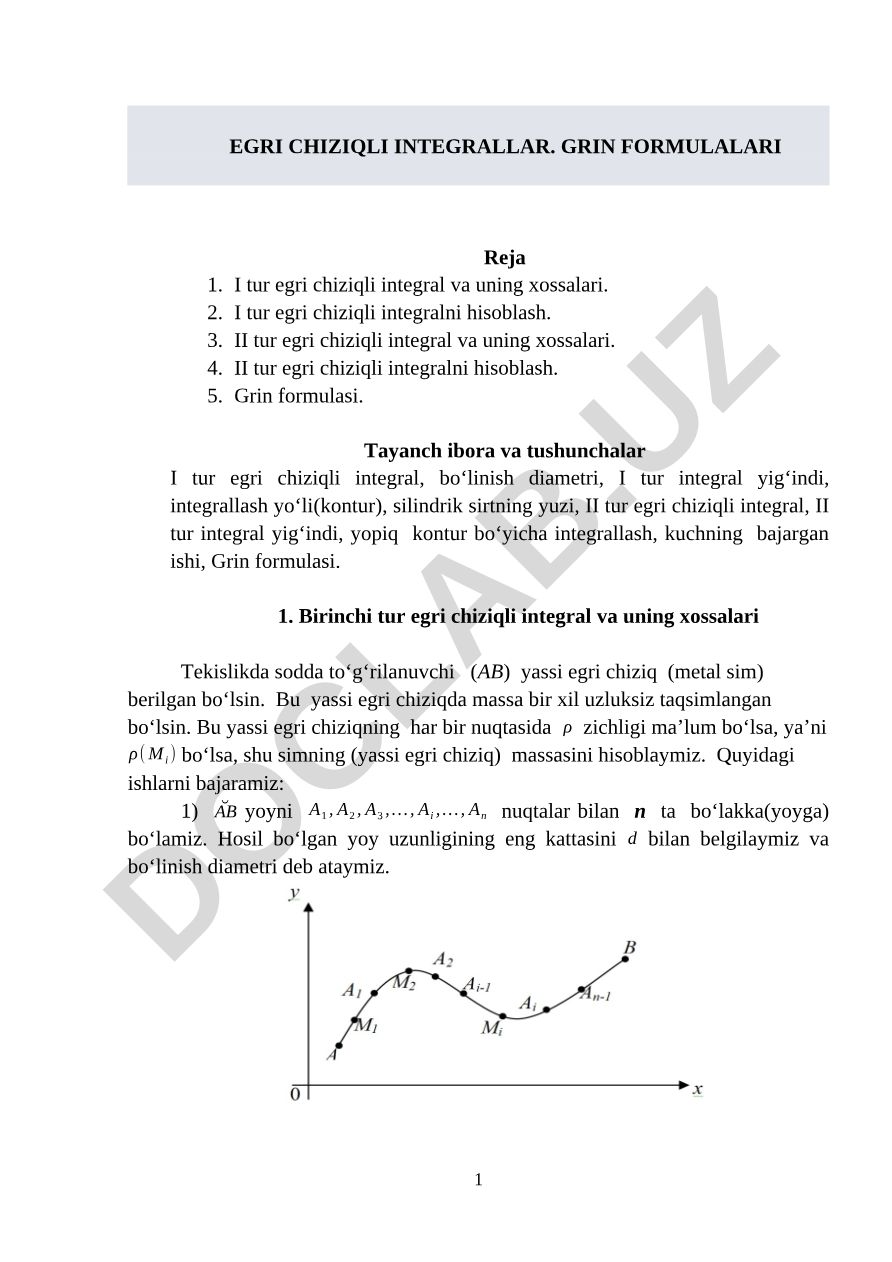 Egri chiziqli integrallar va Grin formulalari