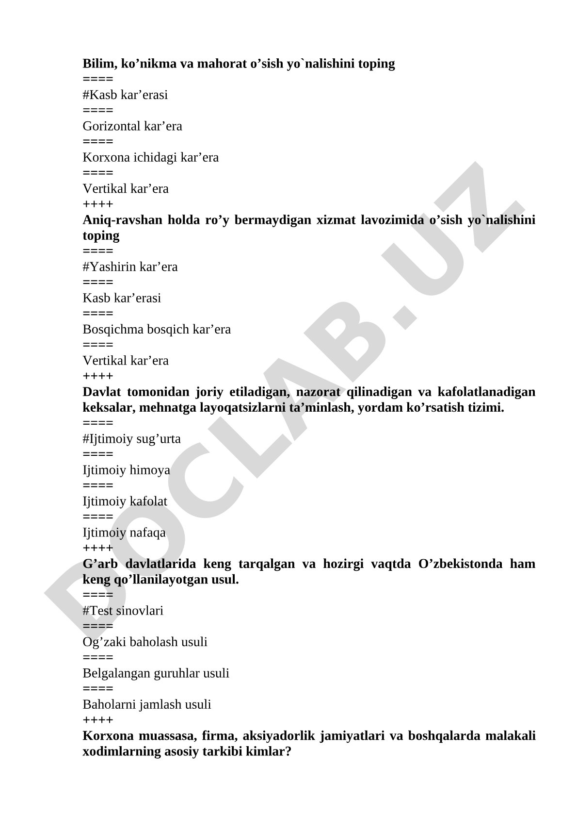 Test sinovlari hujjati