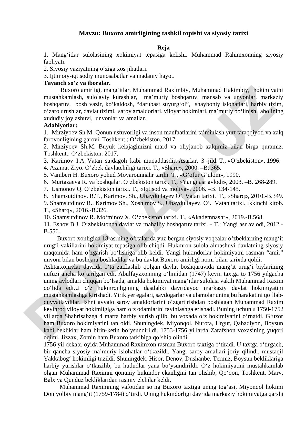 Buxoro amirligining tashkil topishi va siyosiy tarixi