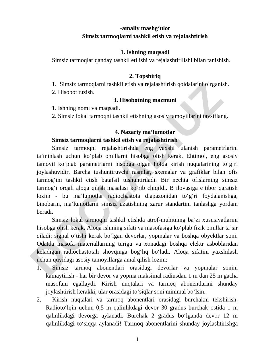 Simsiz tarmoqlarni tashkil etish va rejalashtirish