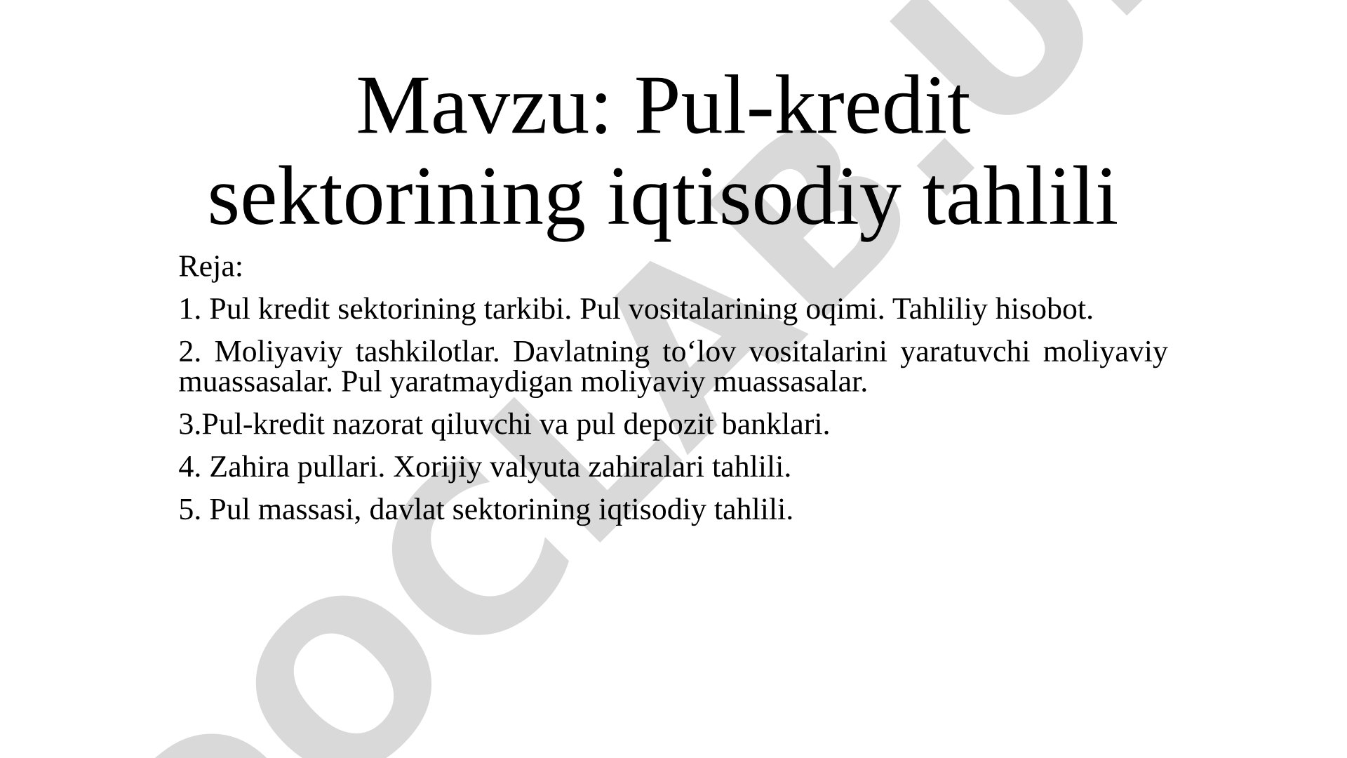 Pul-kredit sektorining iqtisodiy tahlili taqdimoti