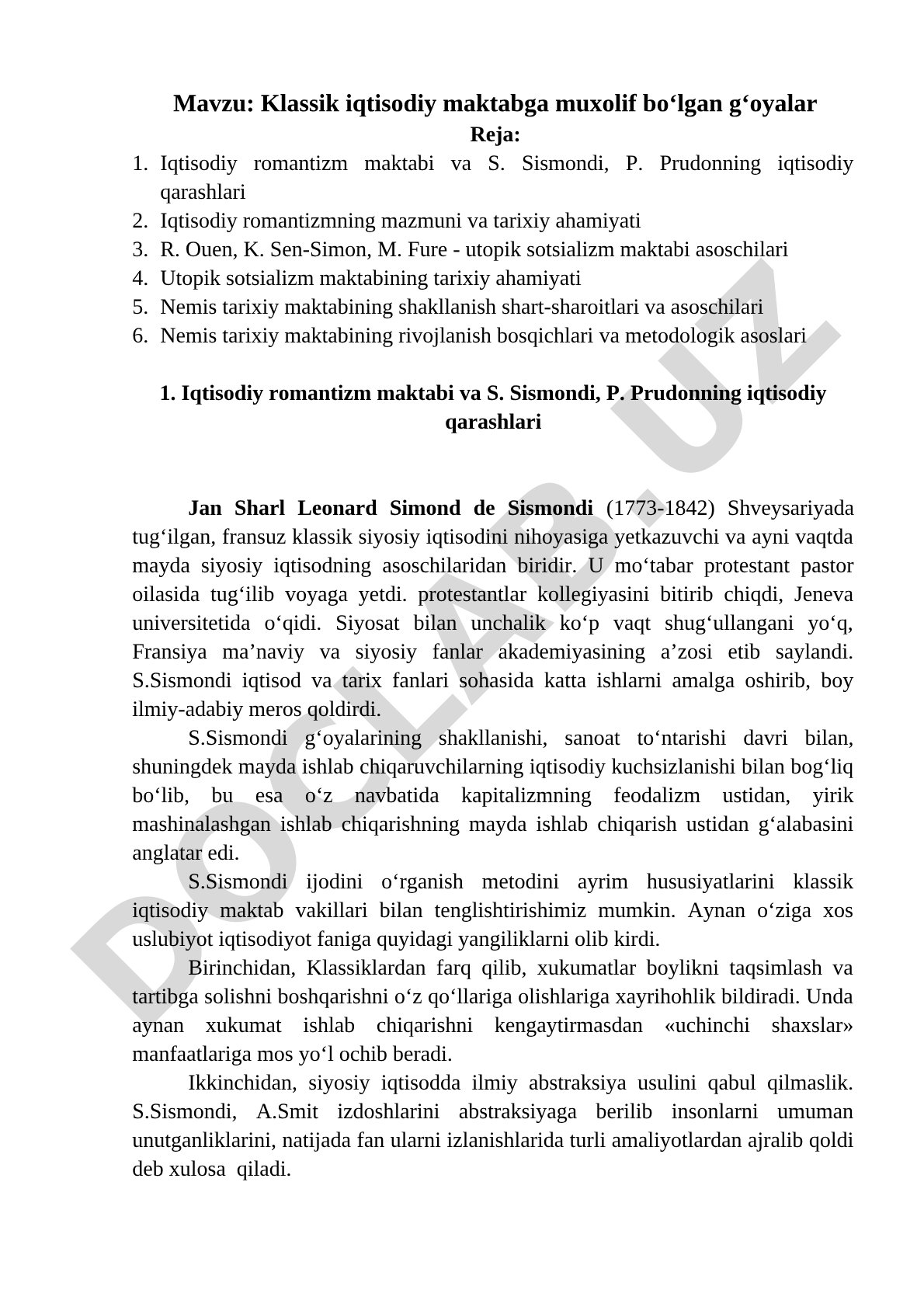 Iqtisodiy maktablar haqida yozma ish
