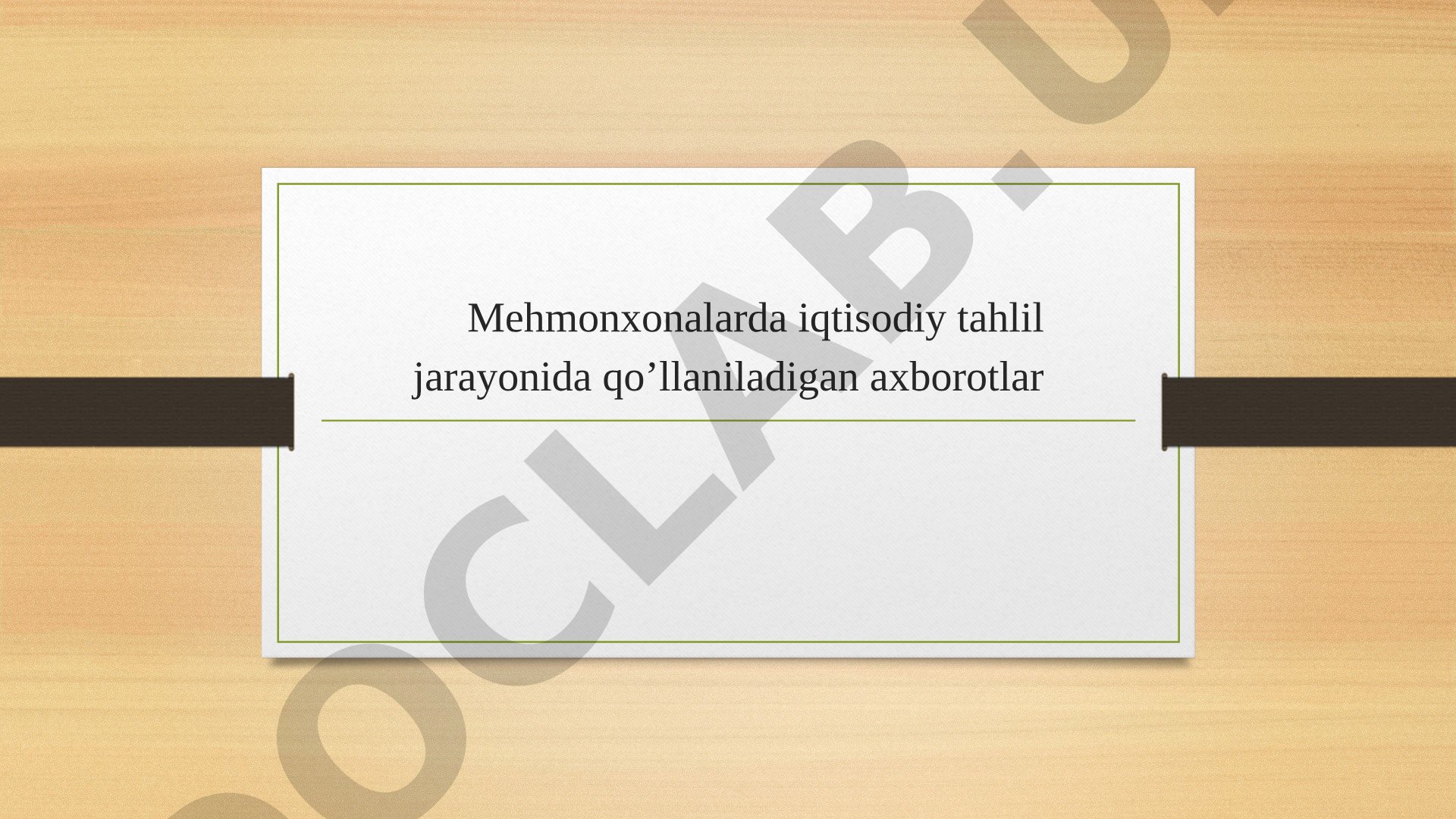 Mehmonxona iqtisodiy tahlili taqdimoti