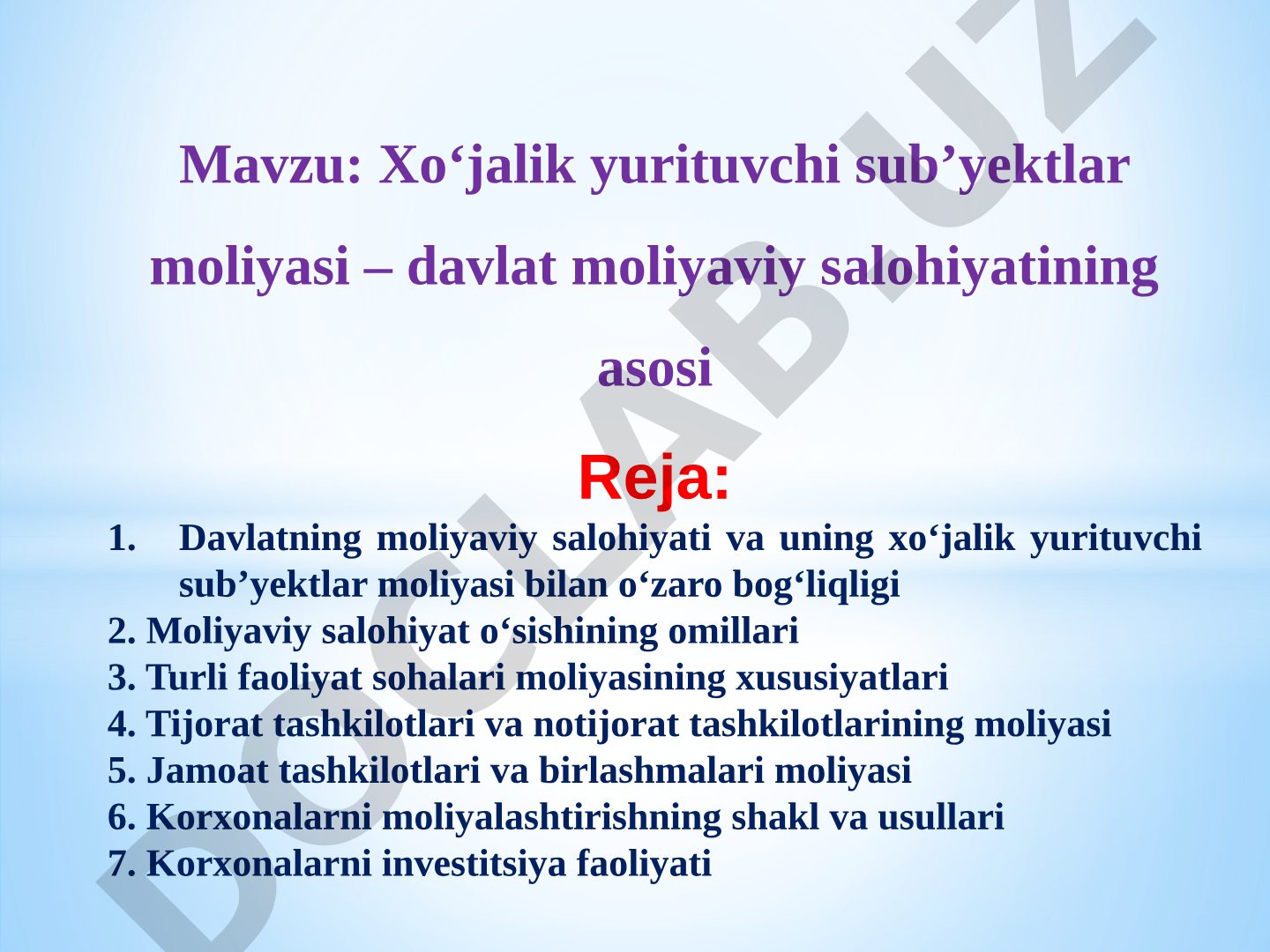 Xo‘jalik sub’yektlari moliyasi taqdimoti