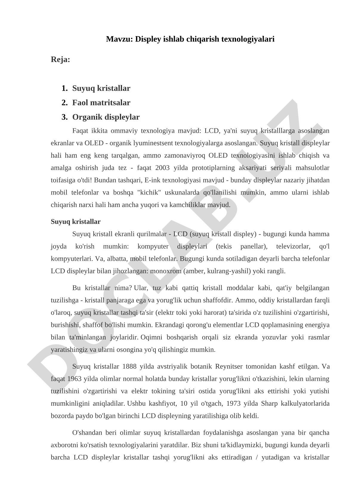 Displey ishlab chiqarish texnologiyalari