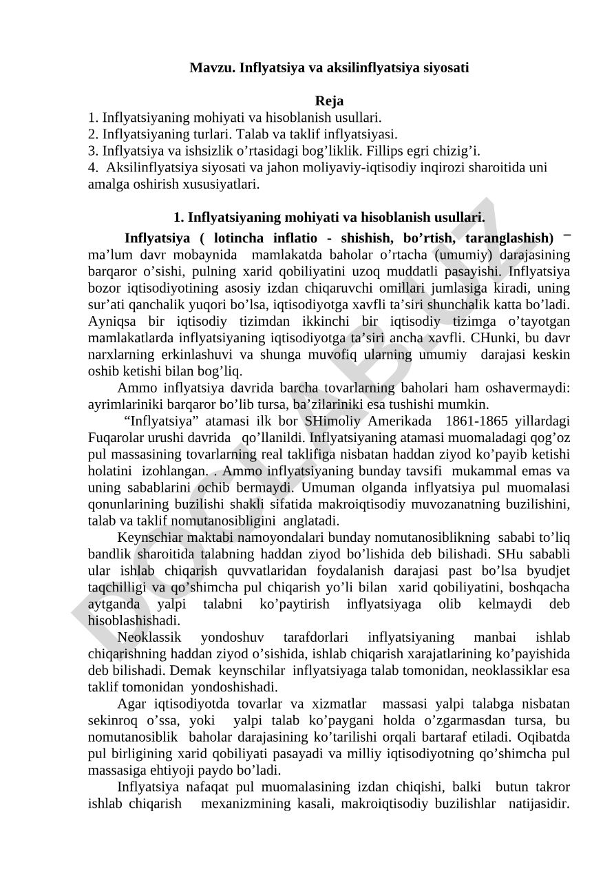 Inflyatsiya va aksilinflyatsiya siyosati