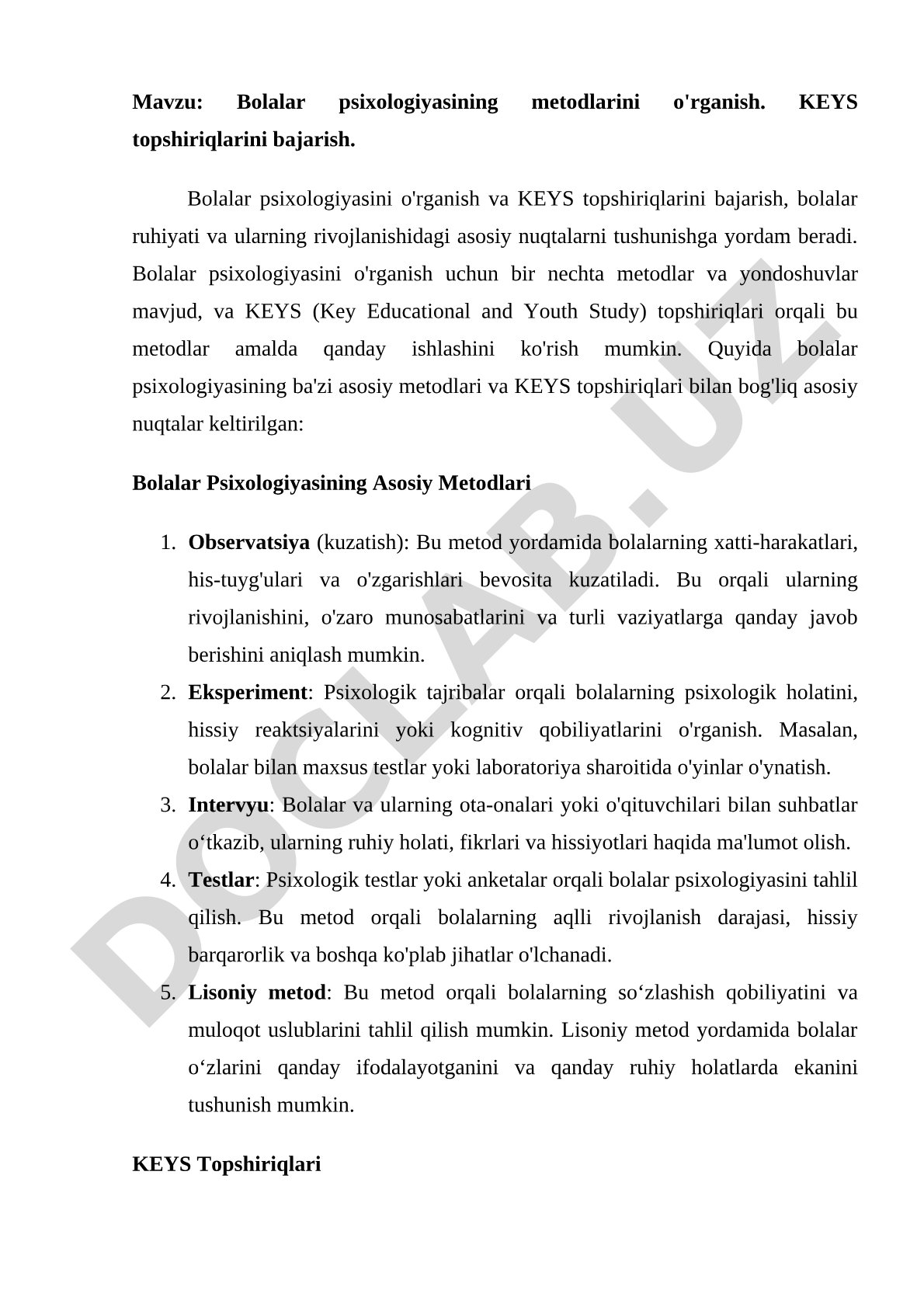 Bolalar psixologiyasi kurs ishi