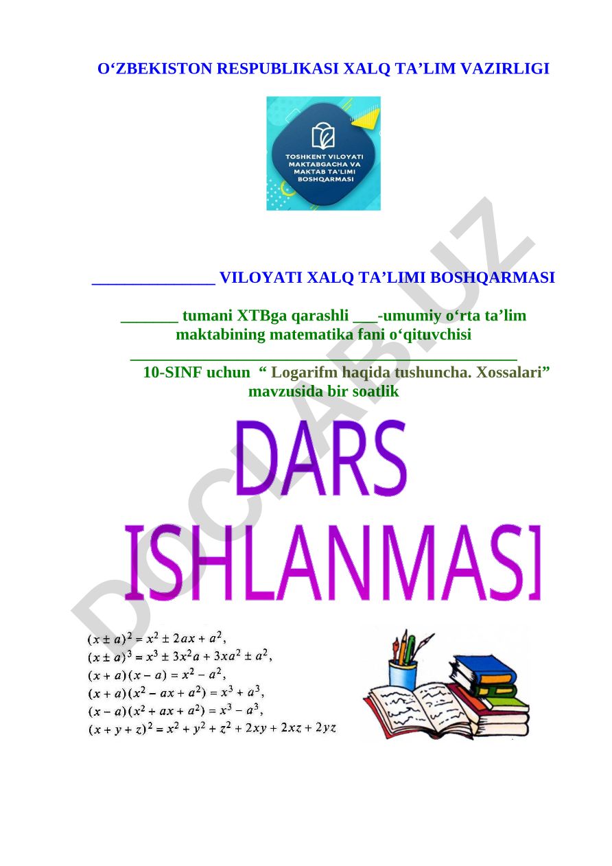 Logarifm haqida tushuncha va xossalari