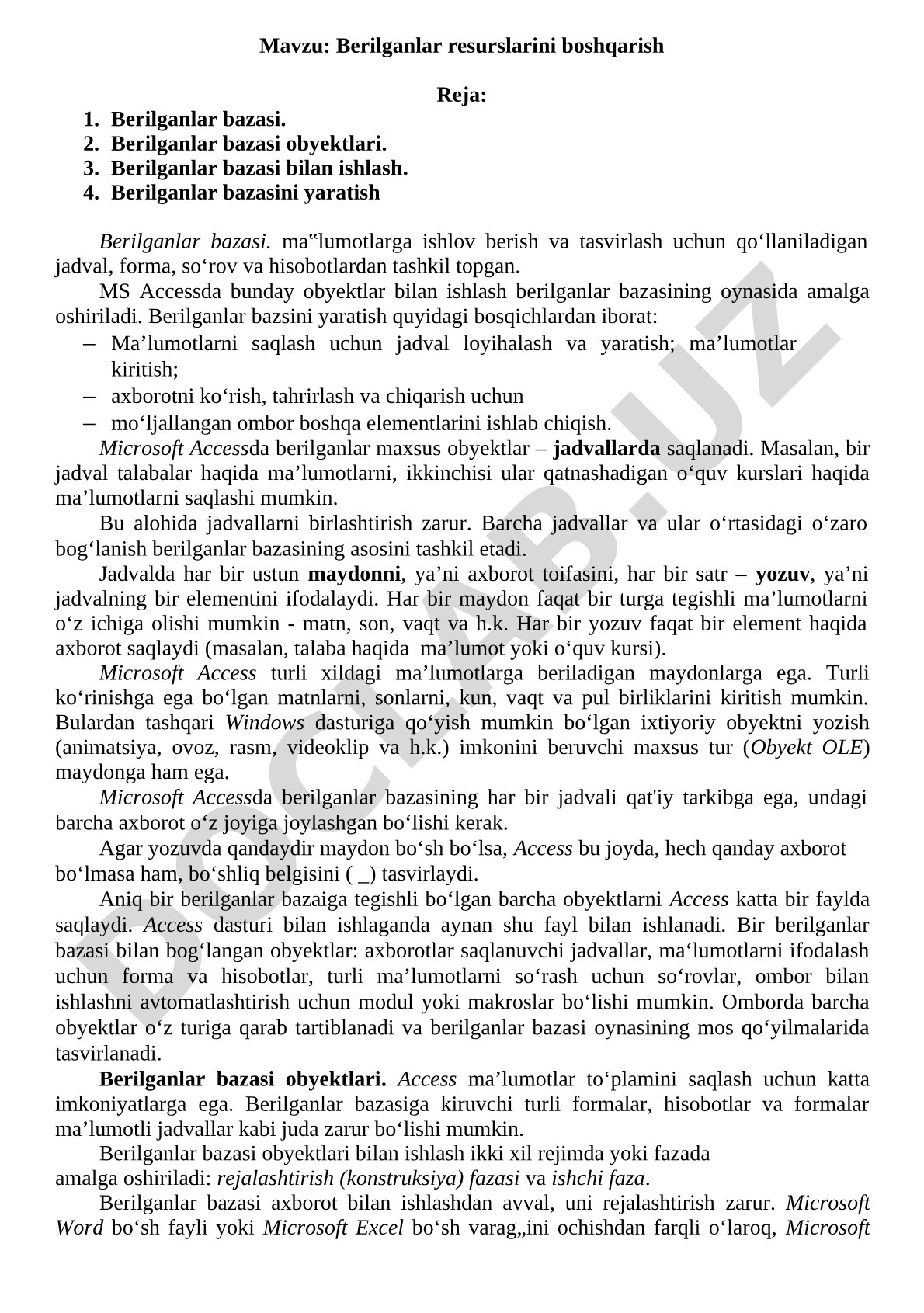 Berilganlar bazasi yaratish qo‘llanmasi