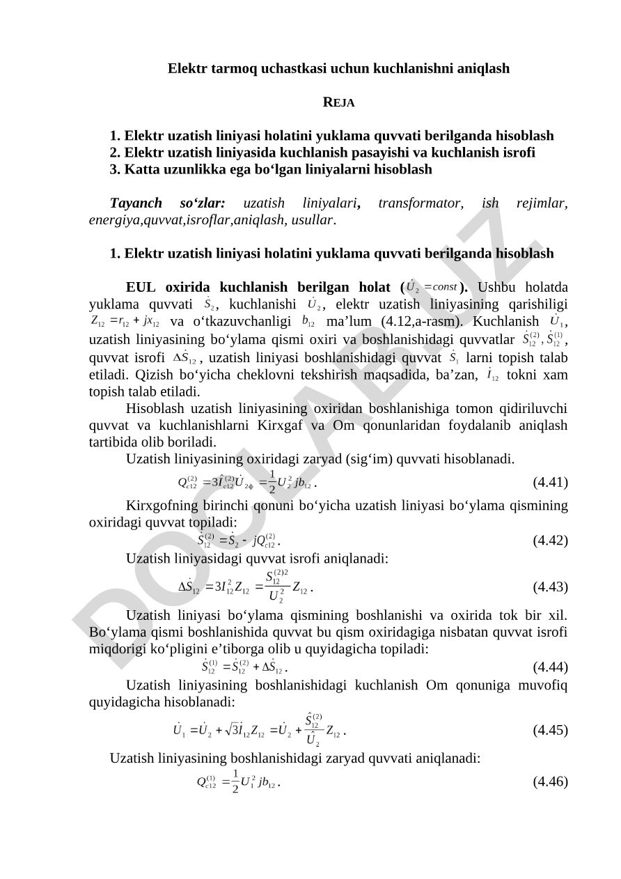 Elektr tarmoq uchastkasi uchun kuchlanishni aniqlash