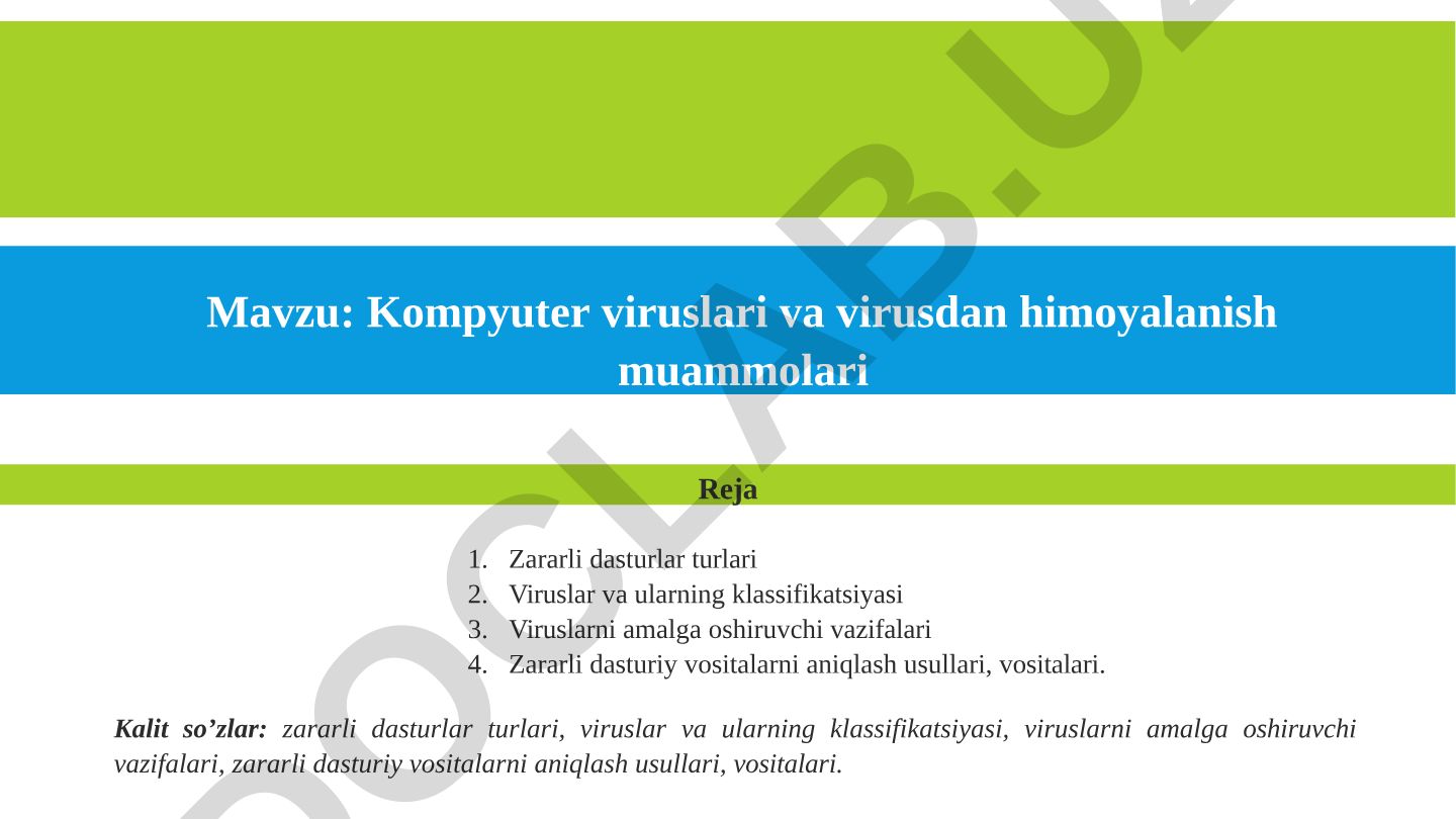 Kompyuter viruslari va virusdan himoyalanish muammolari