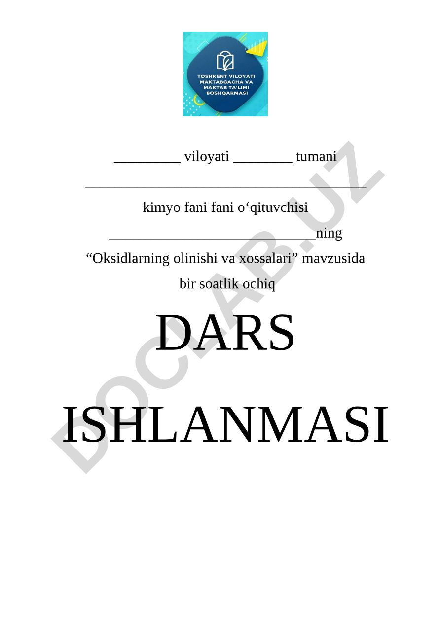 Oksidlarning olinishi va xossalari