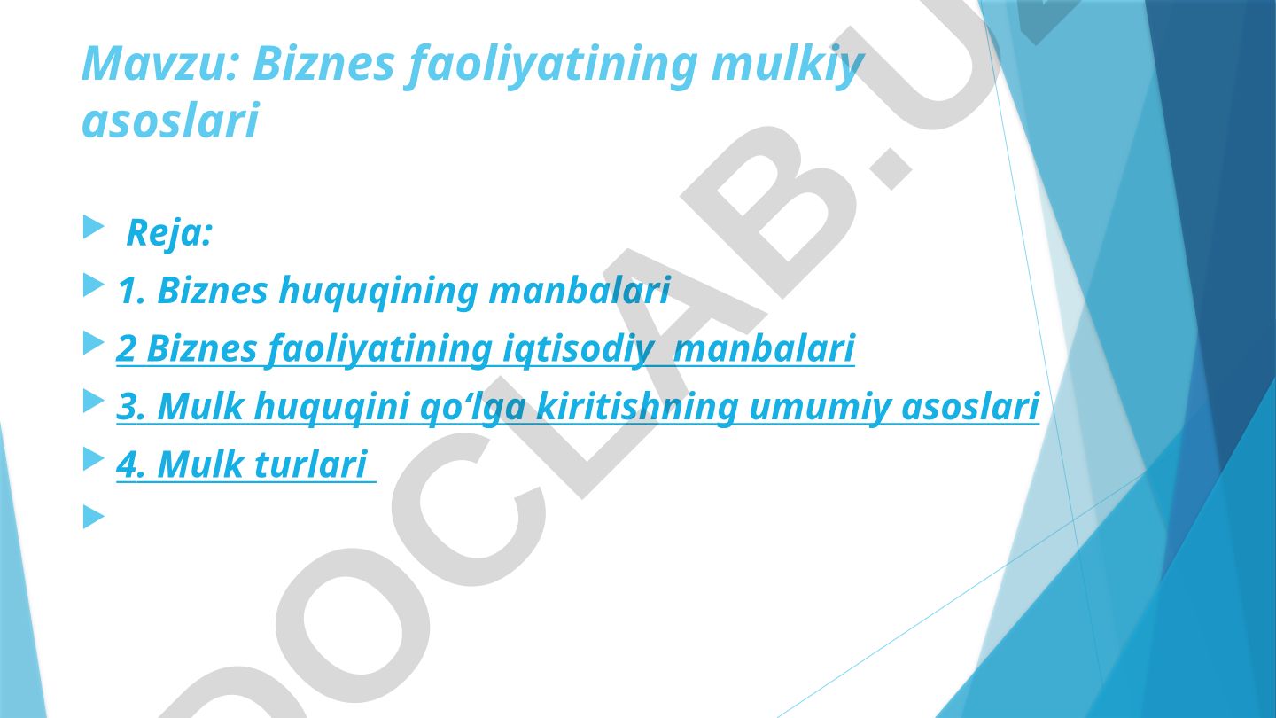 Biznes faoliyatining mulkiy asoslari