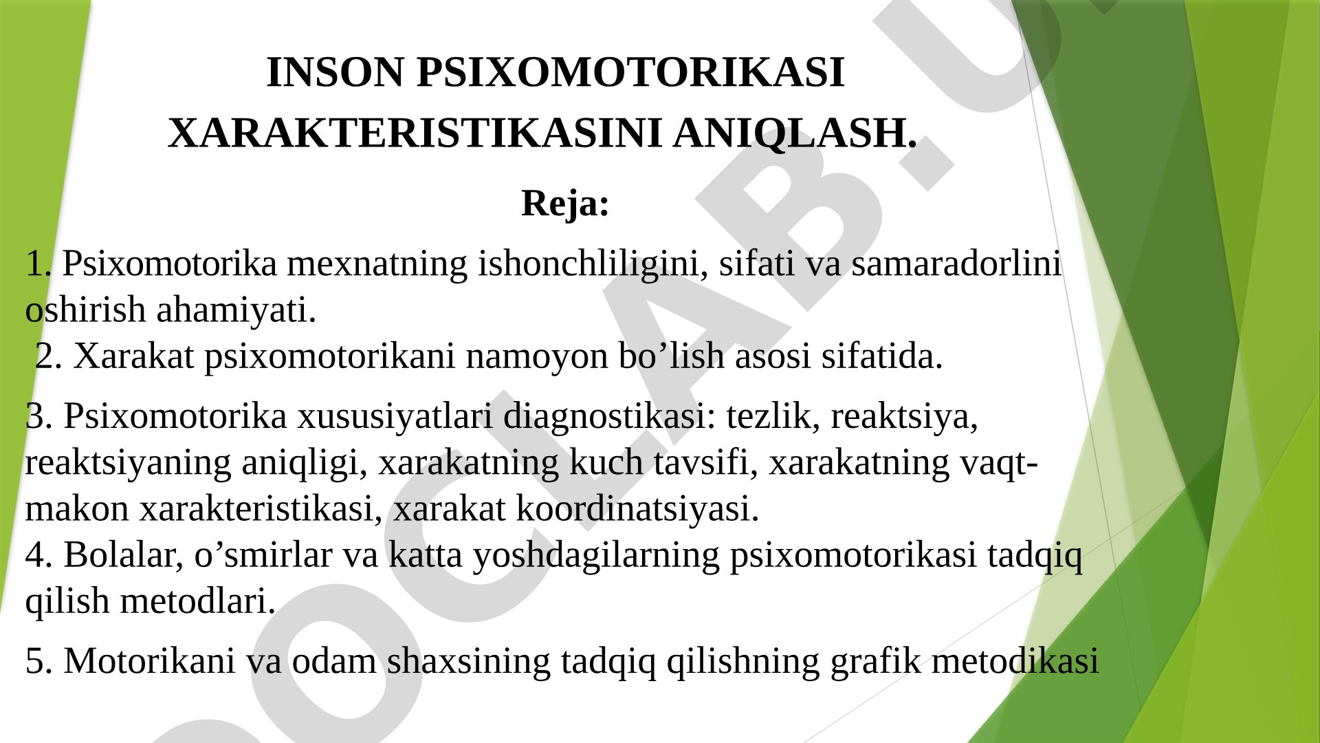 Inson psixomotorikasi xarakteristikasini aniqlash