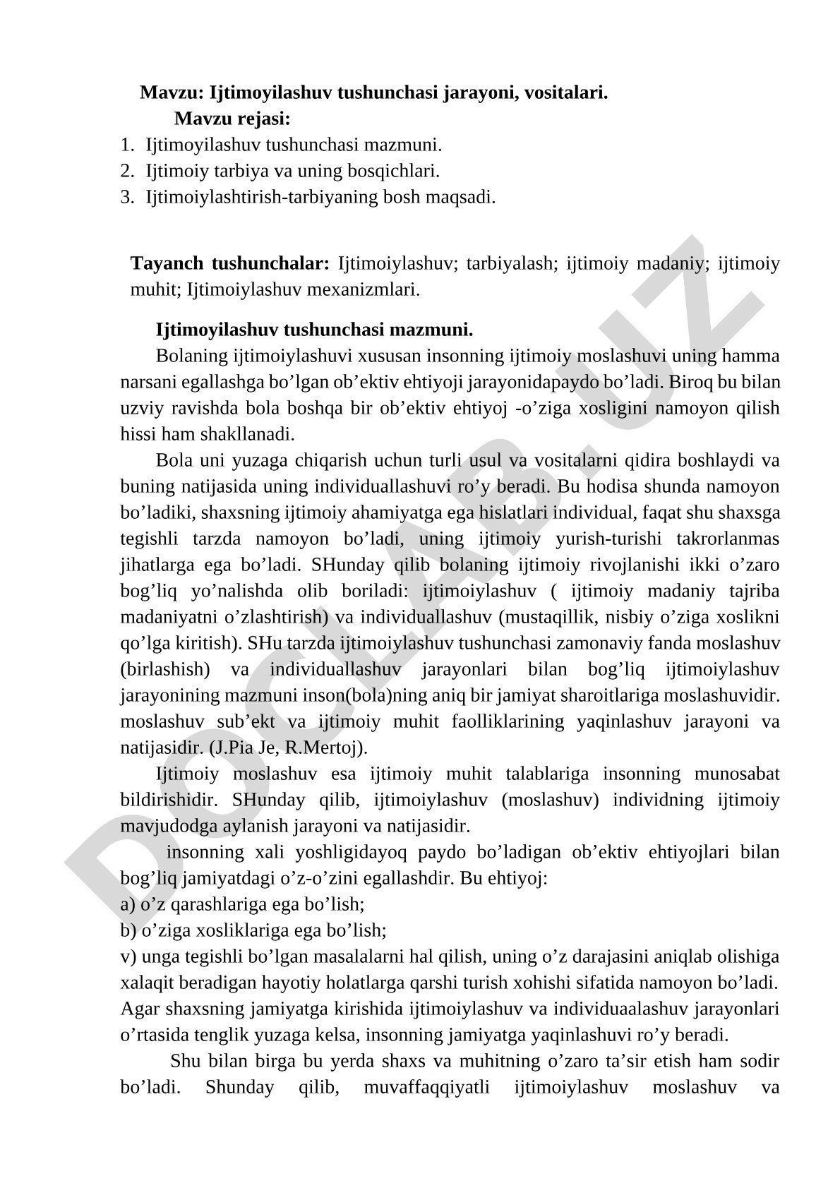 Ijtimoyilashuv tushunchasi jarayoni, vositalari