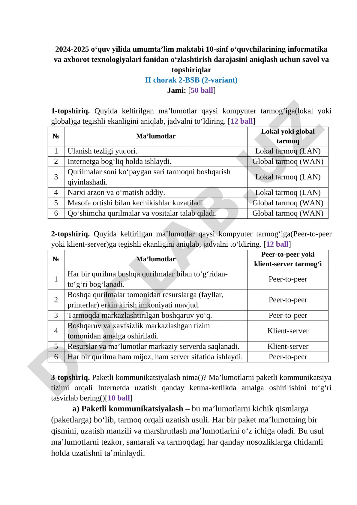 Informatika test topshirig'i
