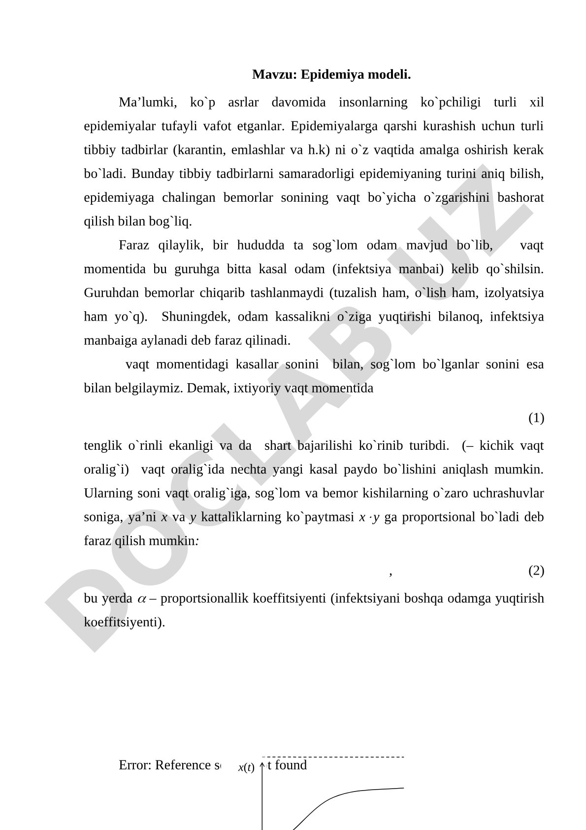Epidemiya modeli kurs ishi