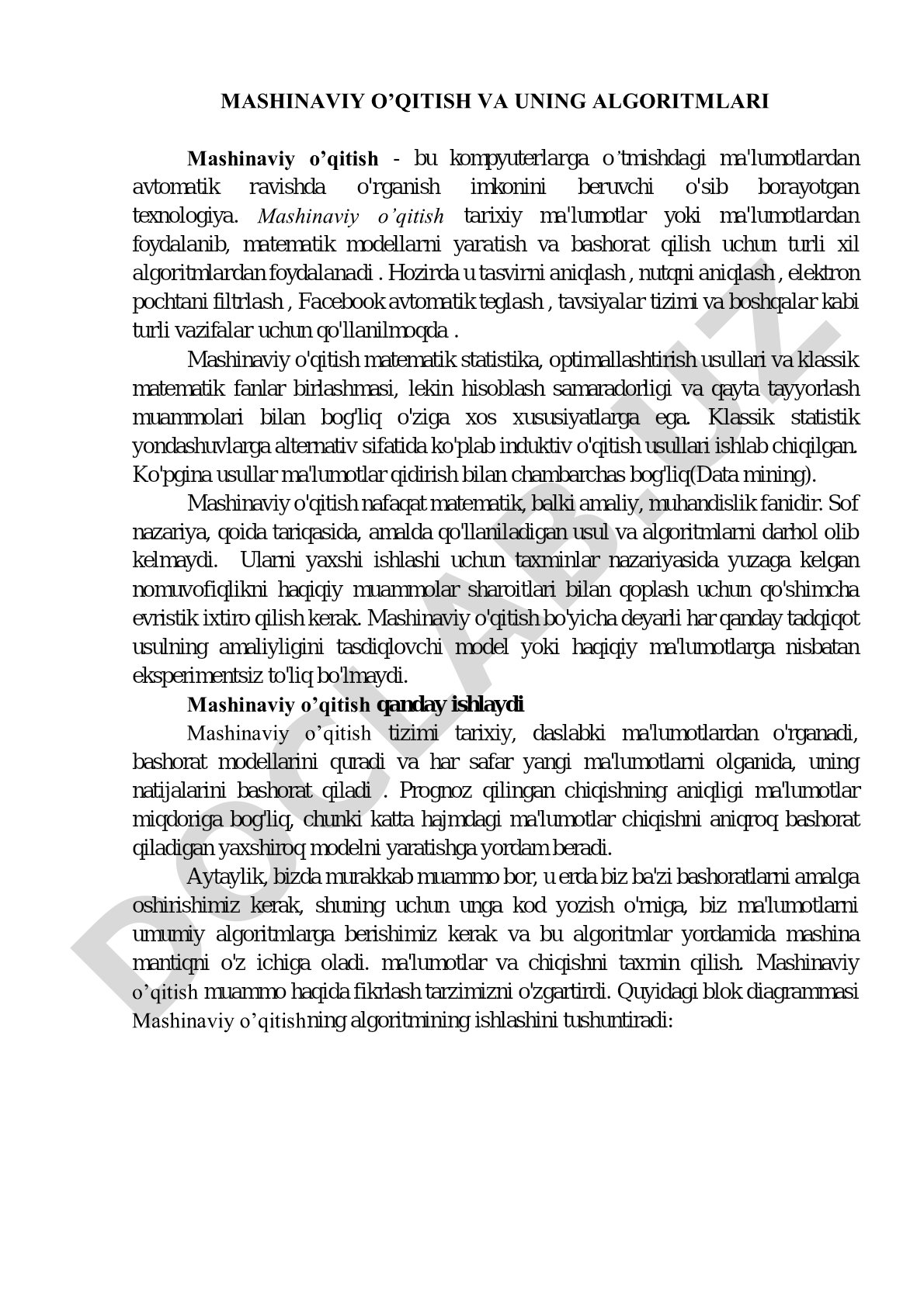 Mashinaviy o'qitish algoritmlari maqolasi