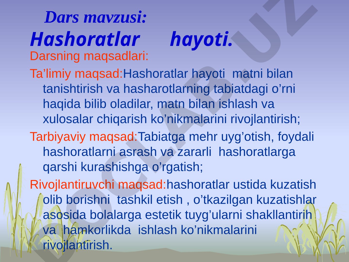 Hashoratlar hayoti dars taqdimoti