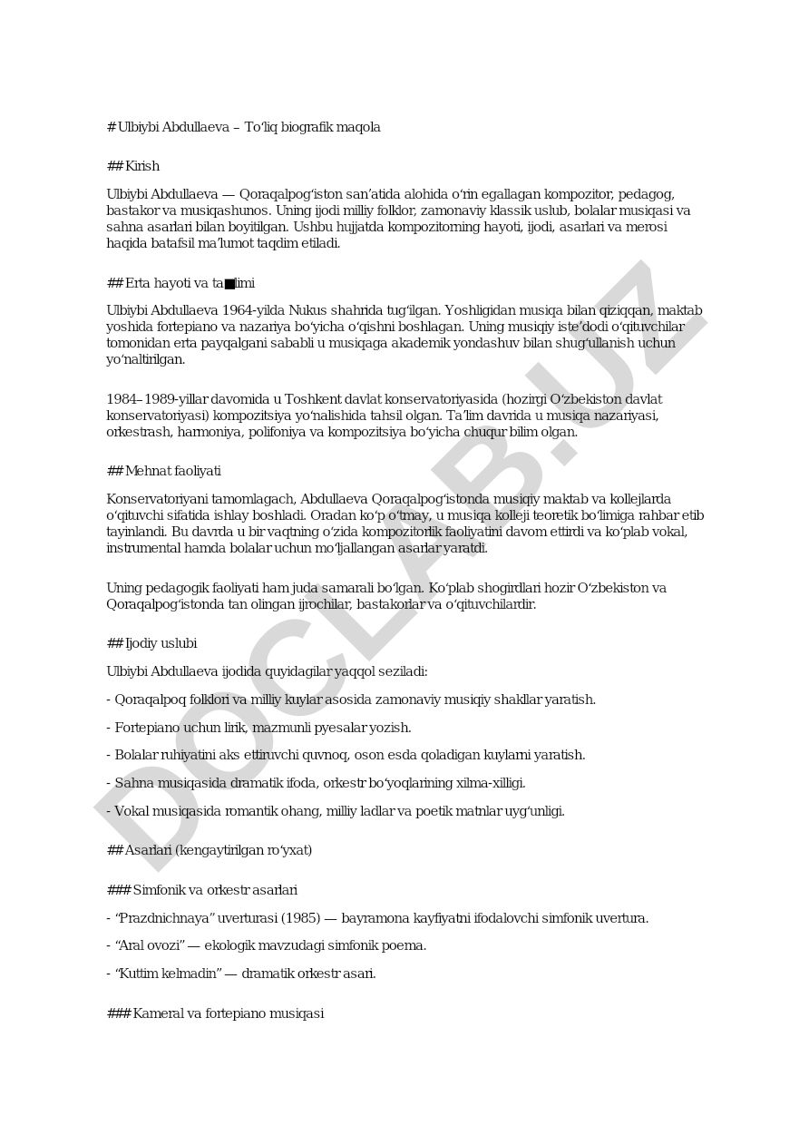 Ulbiybi Abdullaeva – To‘liq biografik maqola