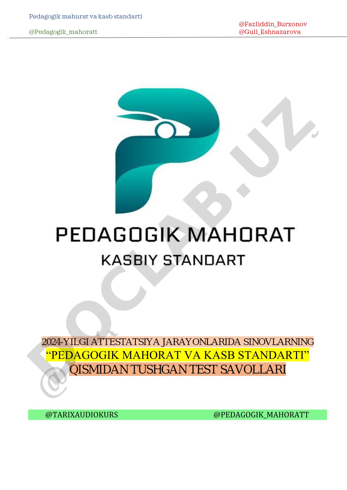 Pedagogik mahorat test savollari
