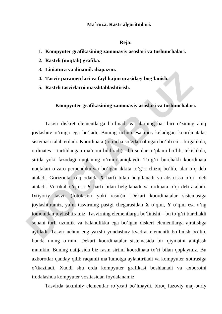 Rastr algoritmlari va kompyuter grafikasining zamonaviy asoslari