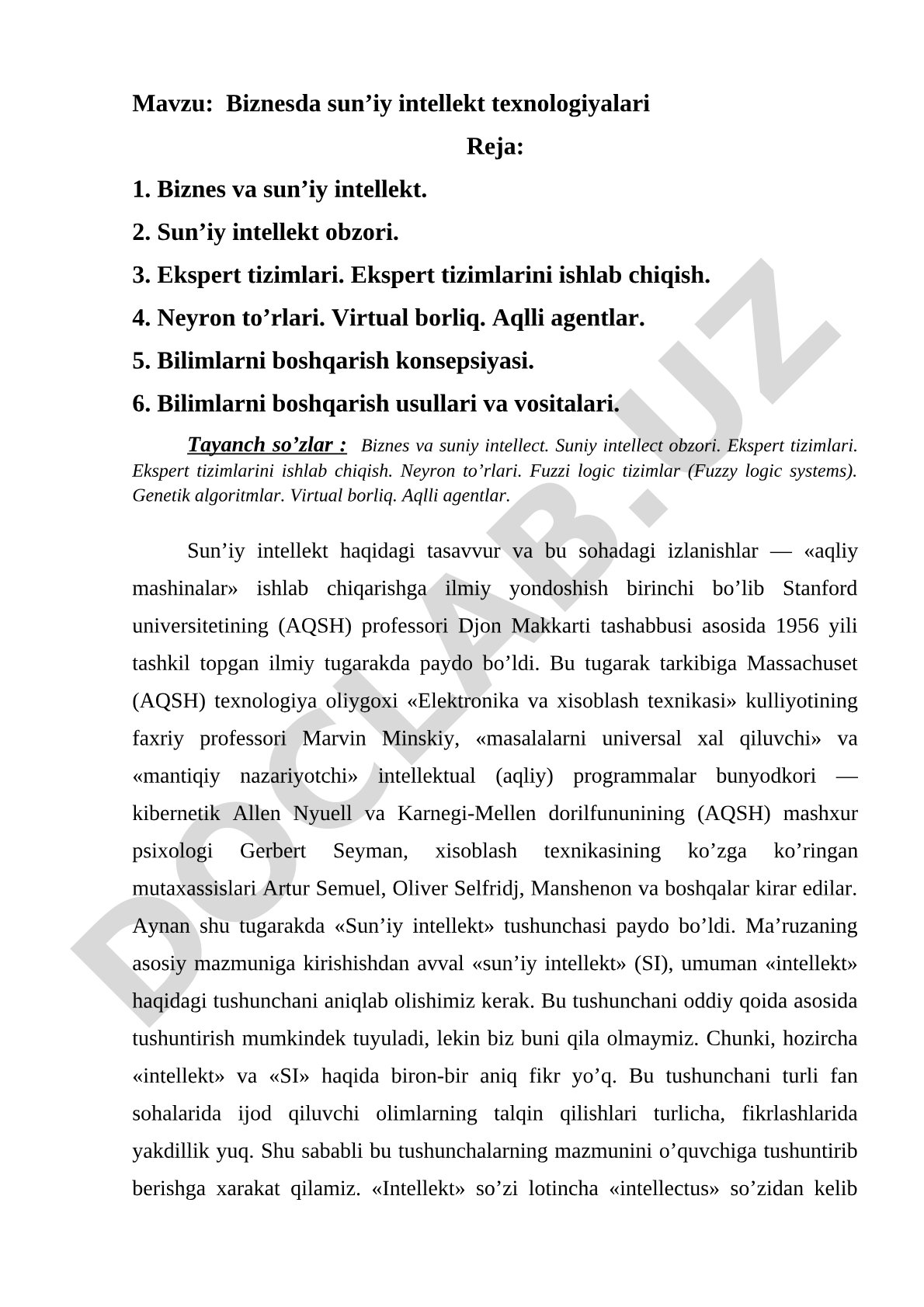 Sun'iy intellekt texnologiyalari kurs ishi
