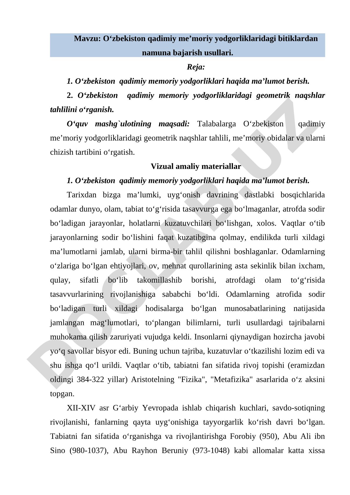 O‘zbekiston qadimiy me’moriy yodgorliklaridagi bitiklardan namuna bajarish usullari