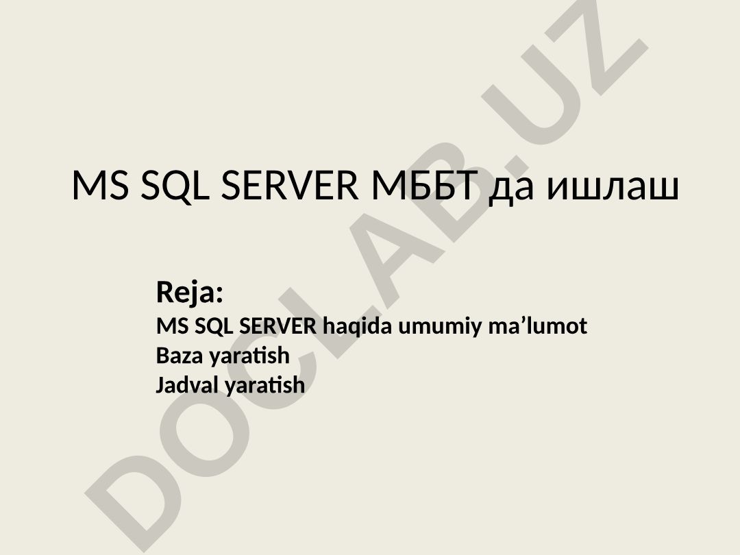 MS SQL Server haqida umumiy ma'lumot va bazalar bilan ishlash