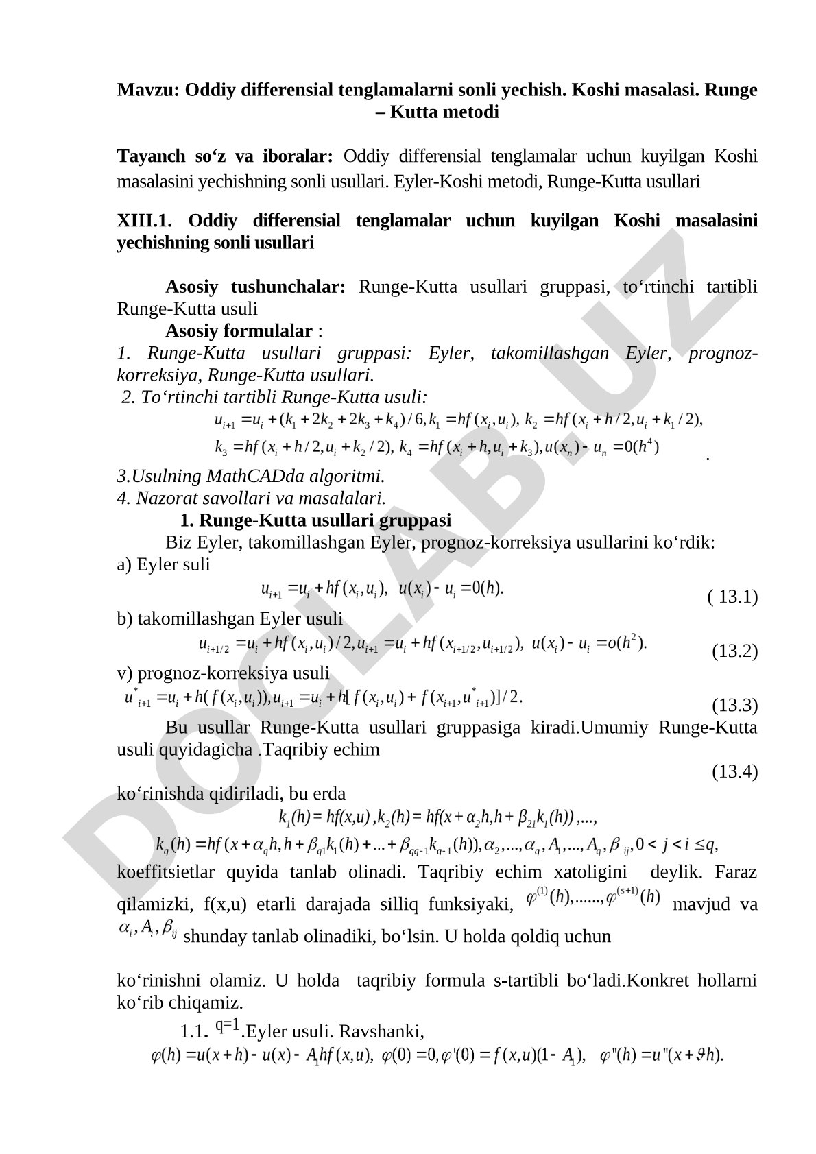 Oddiy differensial tenglamalar kurs ishi